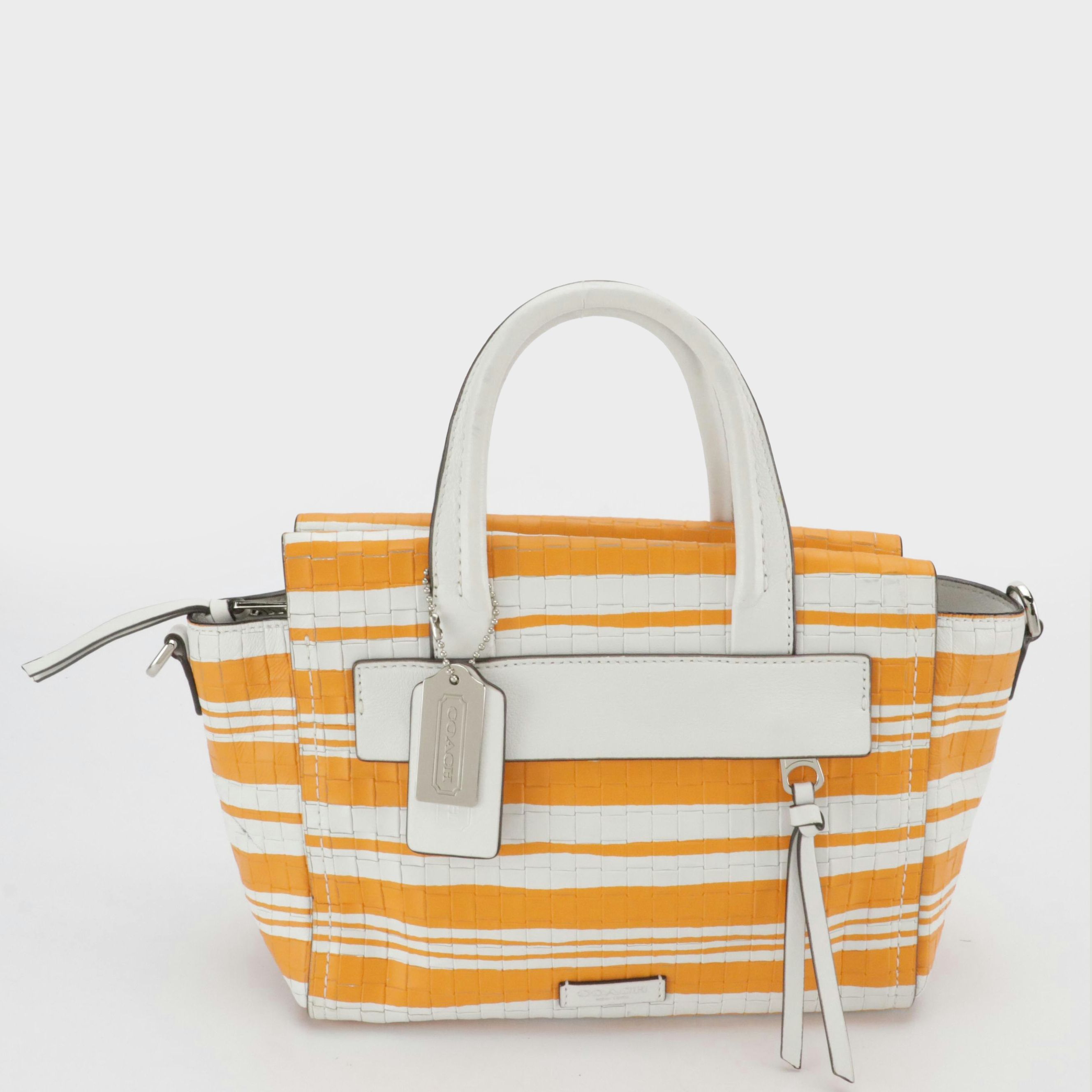 Coach Bleeker Mini Riley Carryall Satchel in Orange Striped and Embossed Leather