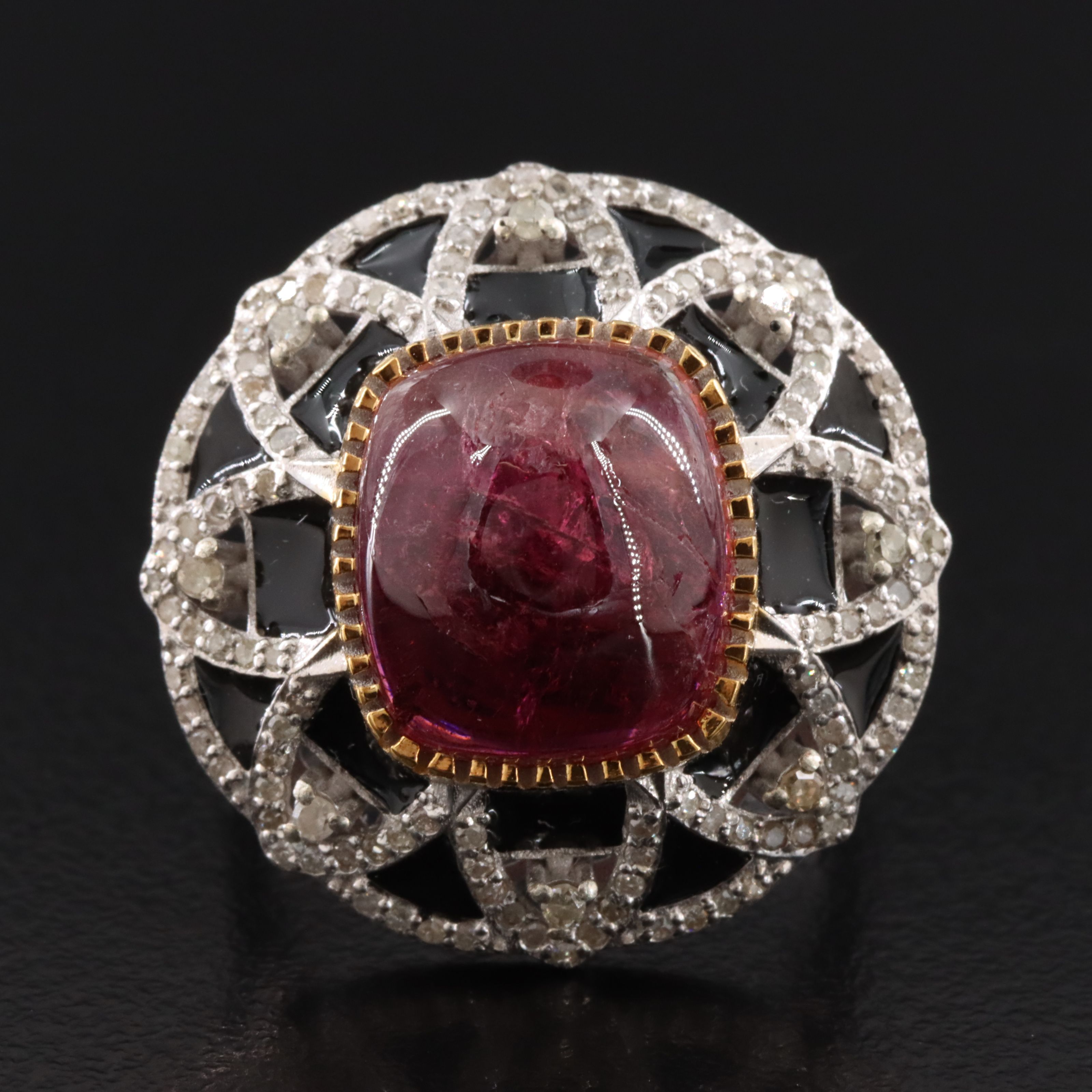Sterling Tourmaline, Diamond and Enamel Ring