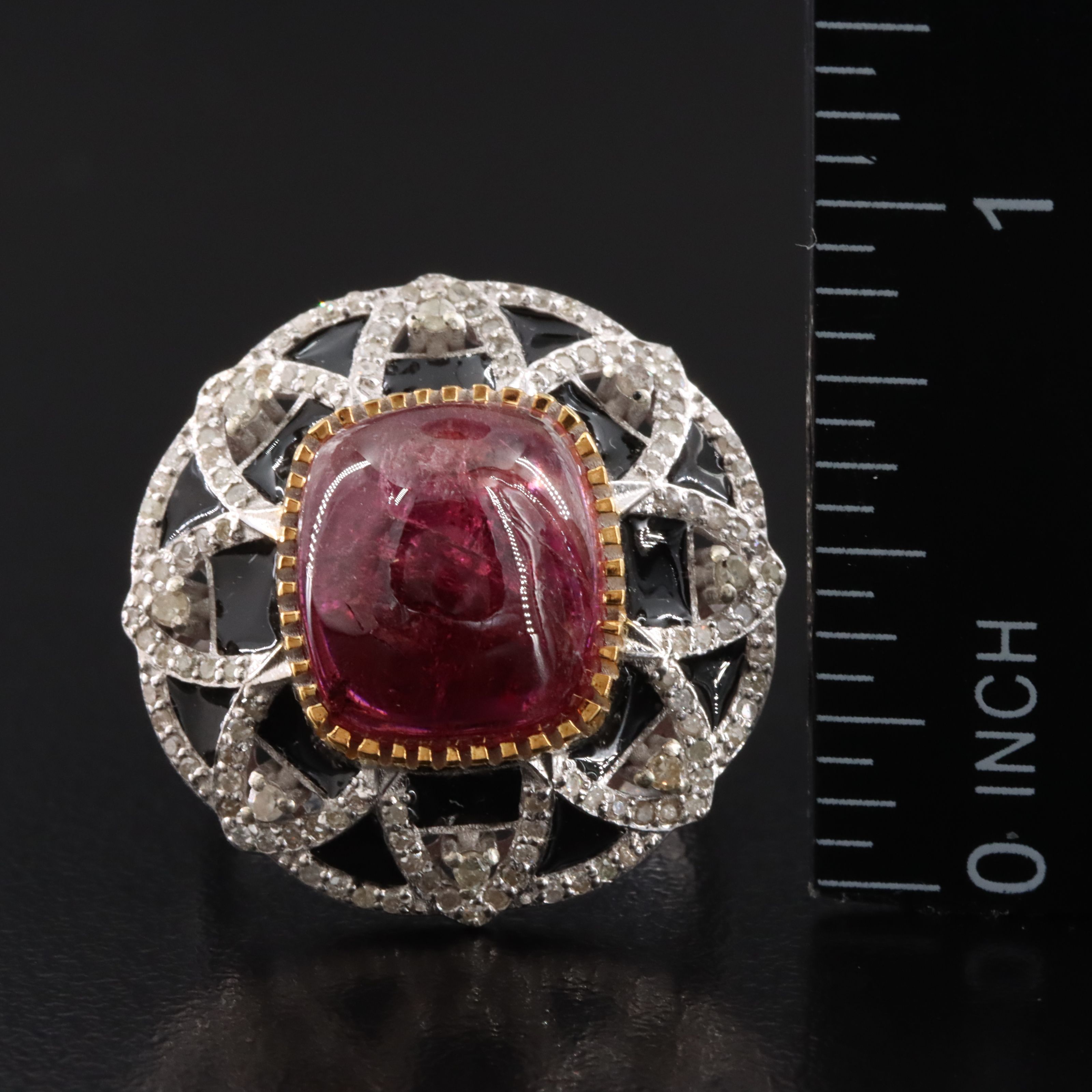 Sterling Tourmaline, Diamond and Enamel Ring