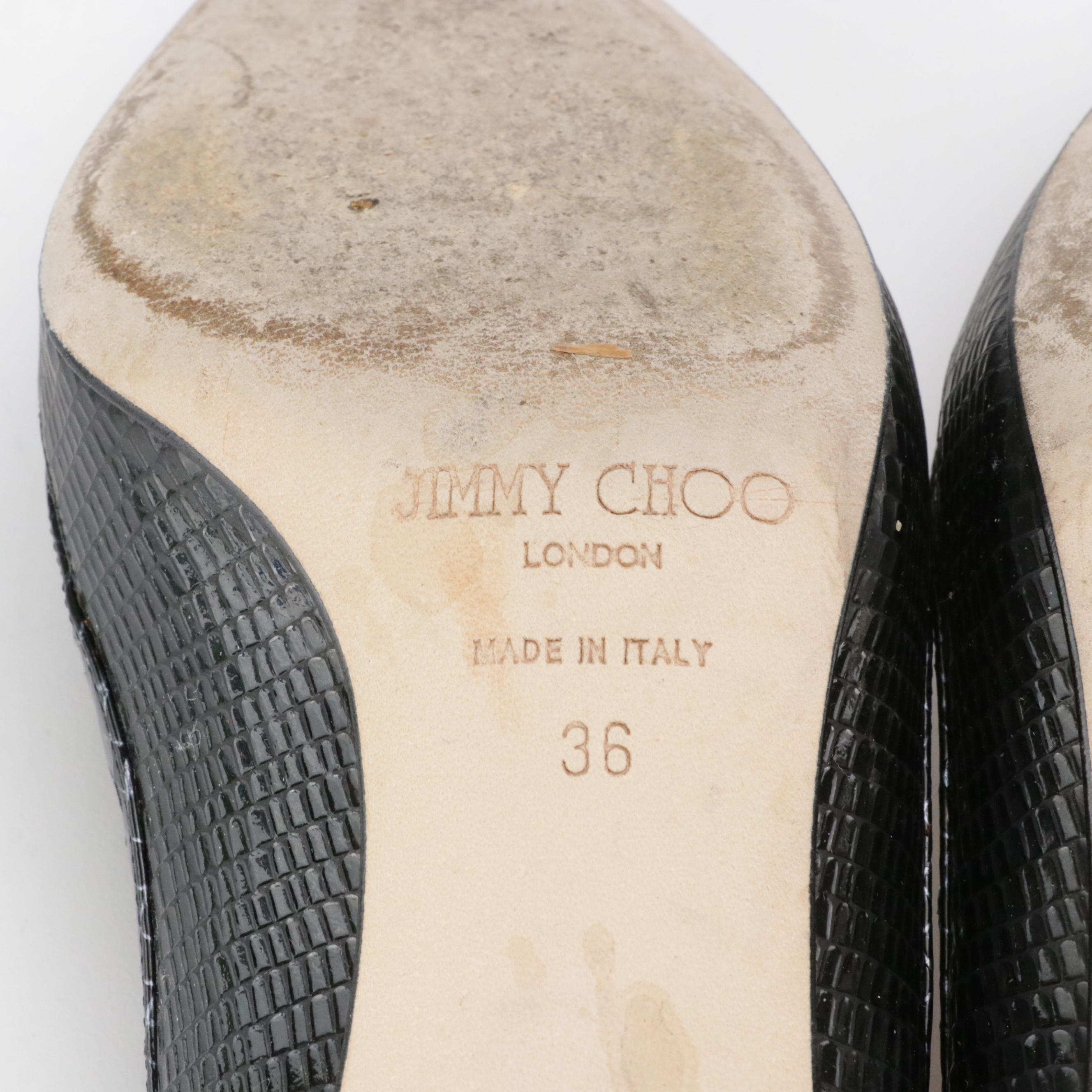 Jimmy Choo Black Lizard Embossed Leather Perforated Pumps with Box