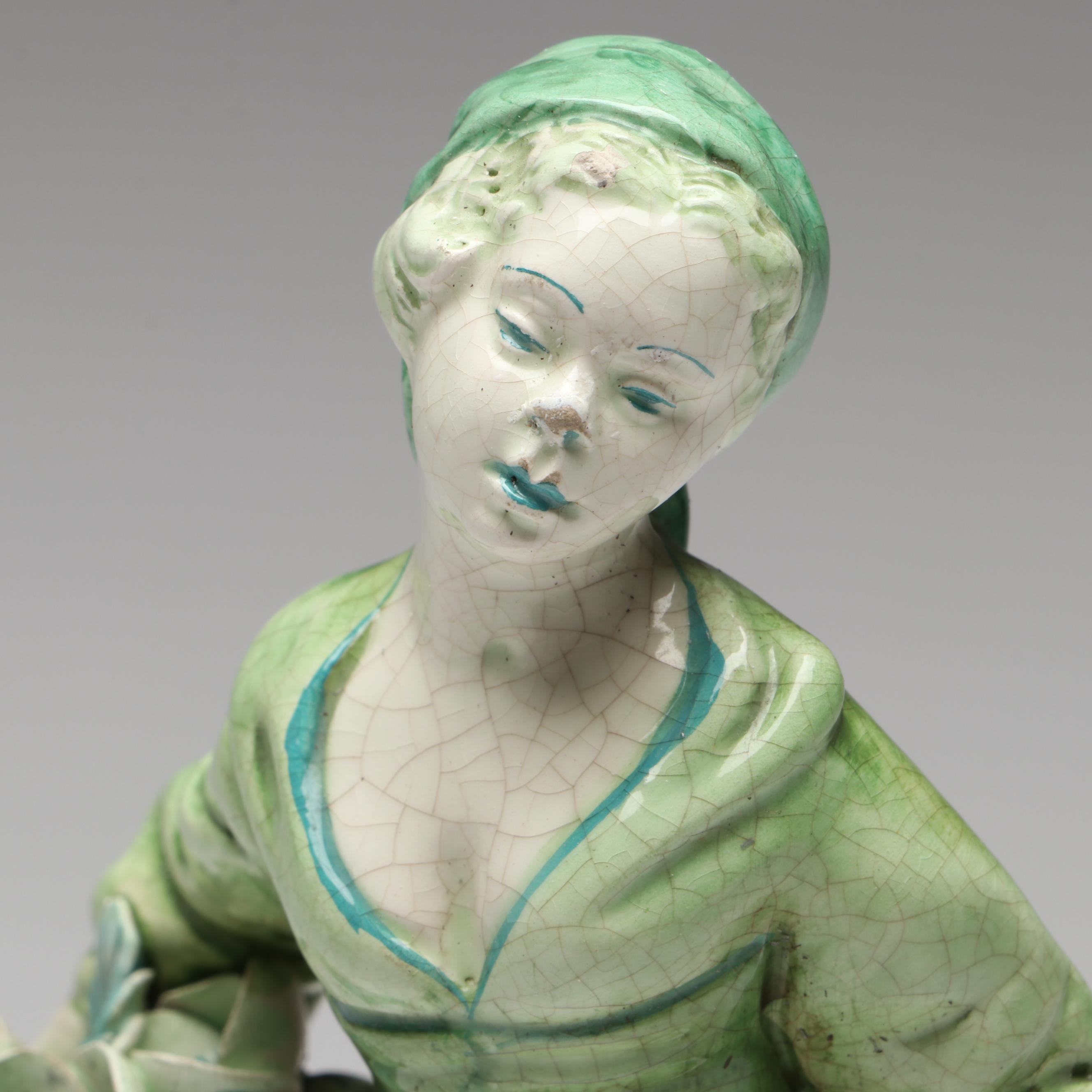 Italian Heiselman Imports Ceramic Lady with Flowers