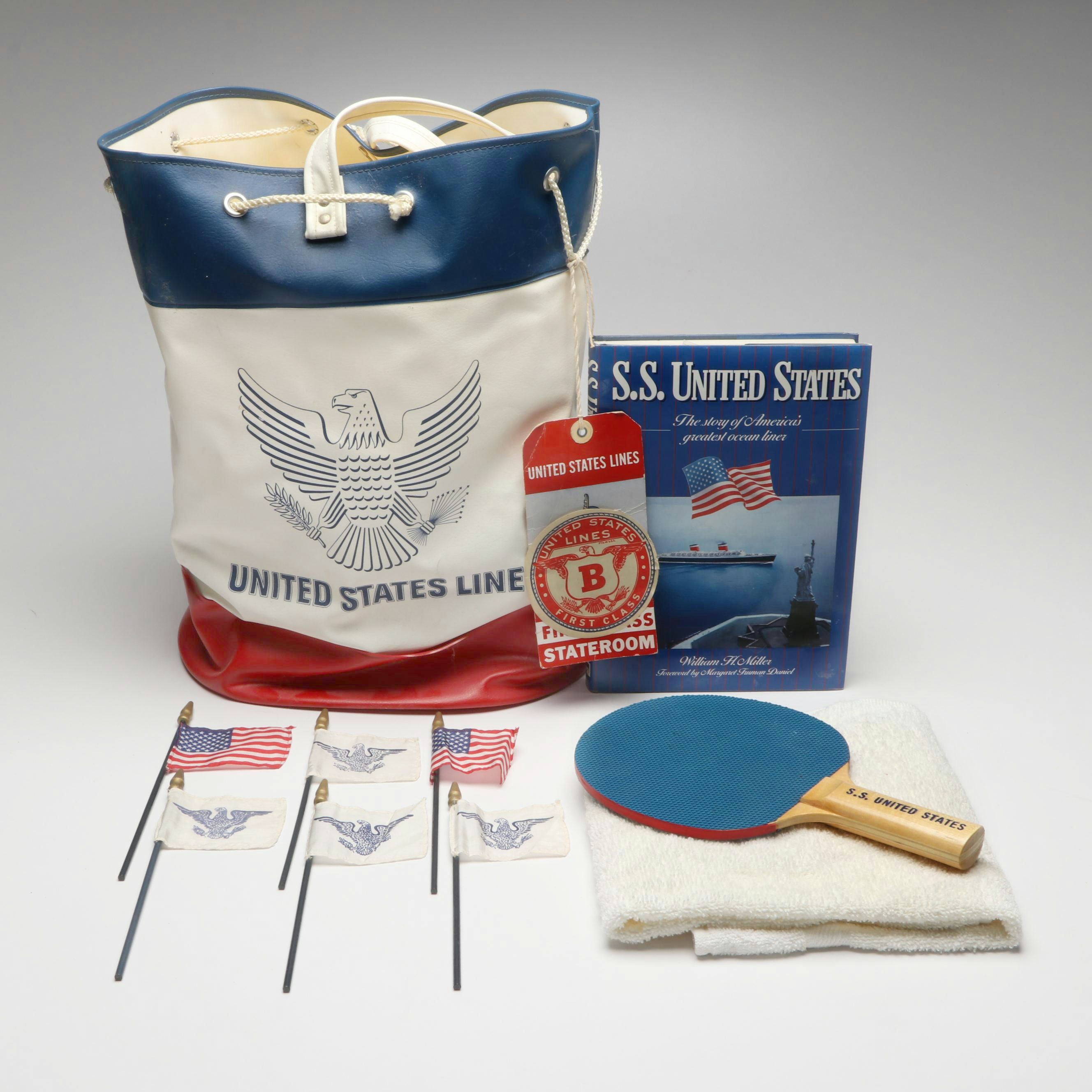 S.S. United States Tote, Flags, Paddle and More, Mid to Late 20th Century