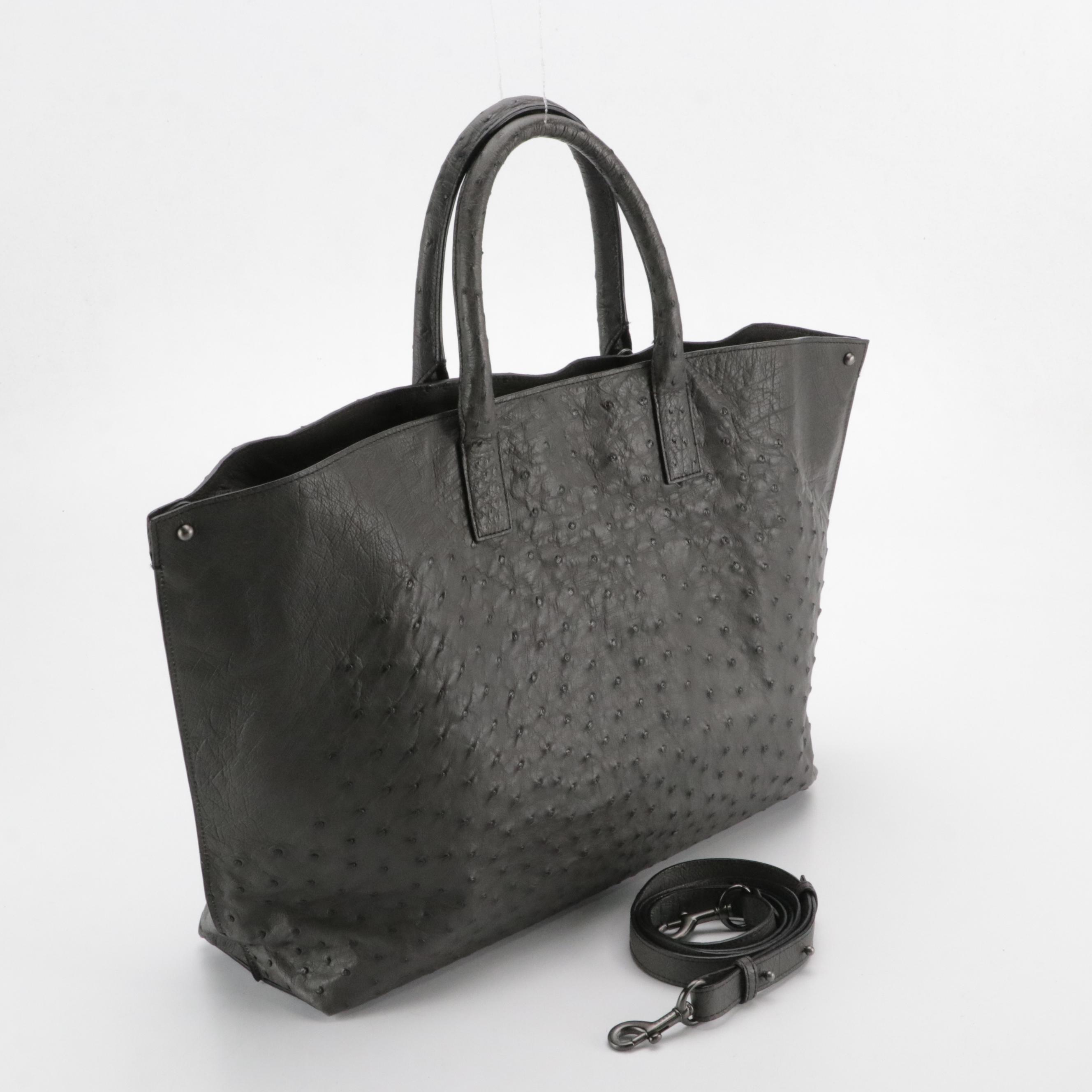 Akris "Ai" Convertible Medium Two-Way Tote in Cool Grey Ostrich Leather