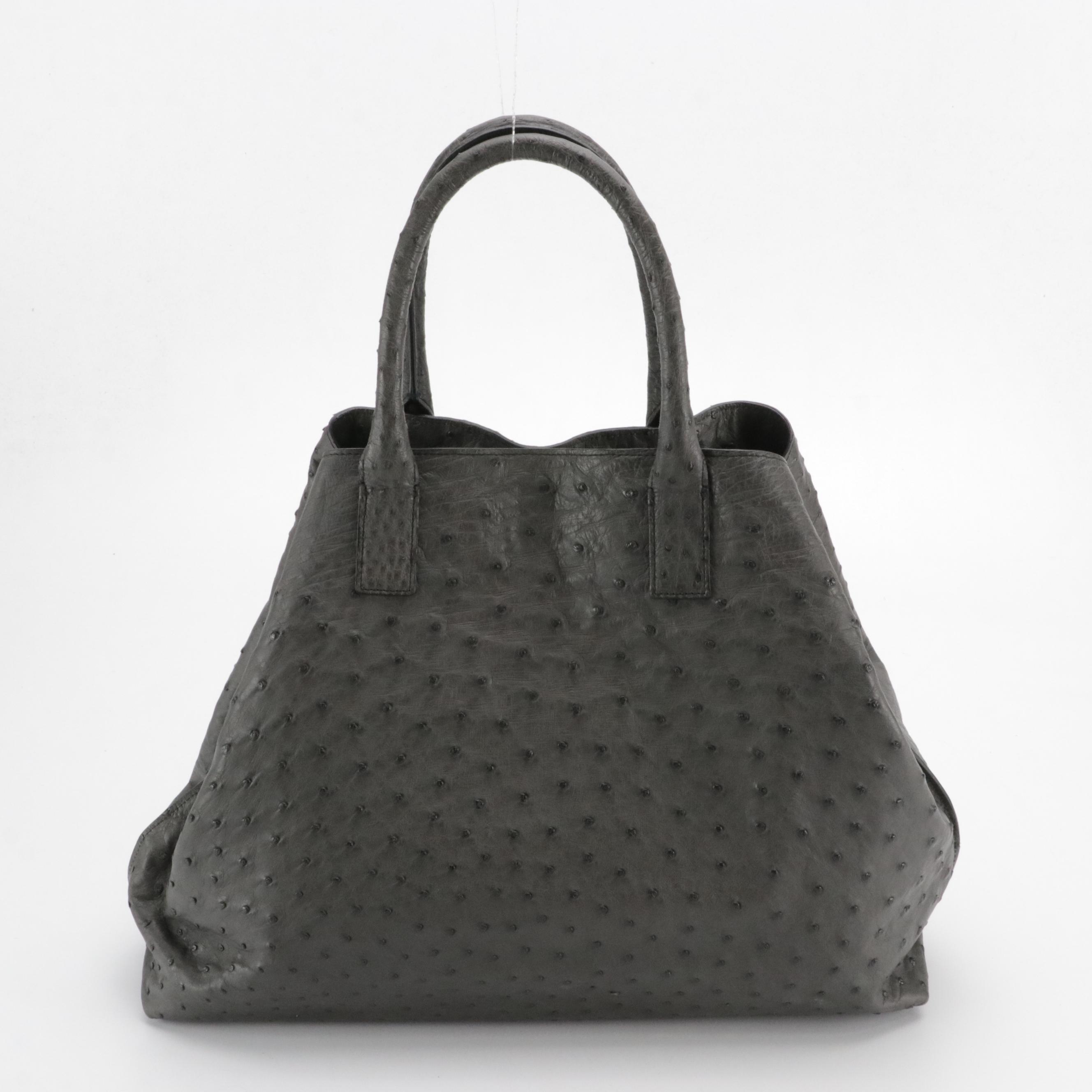 Akris "Ai" Convertible Medium Two-Way Tote in Cool Grey Ostrich Leather