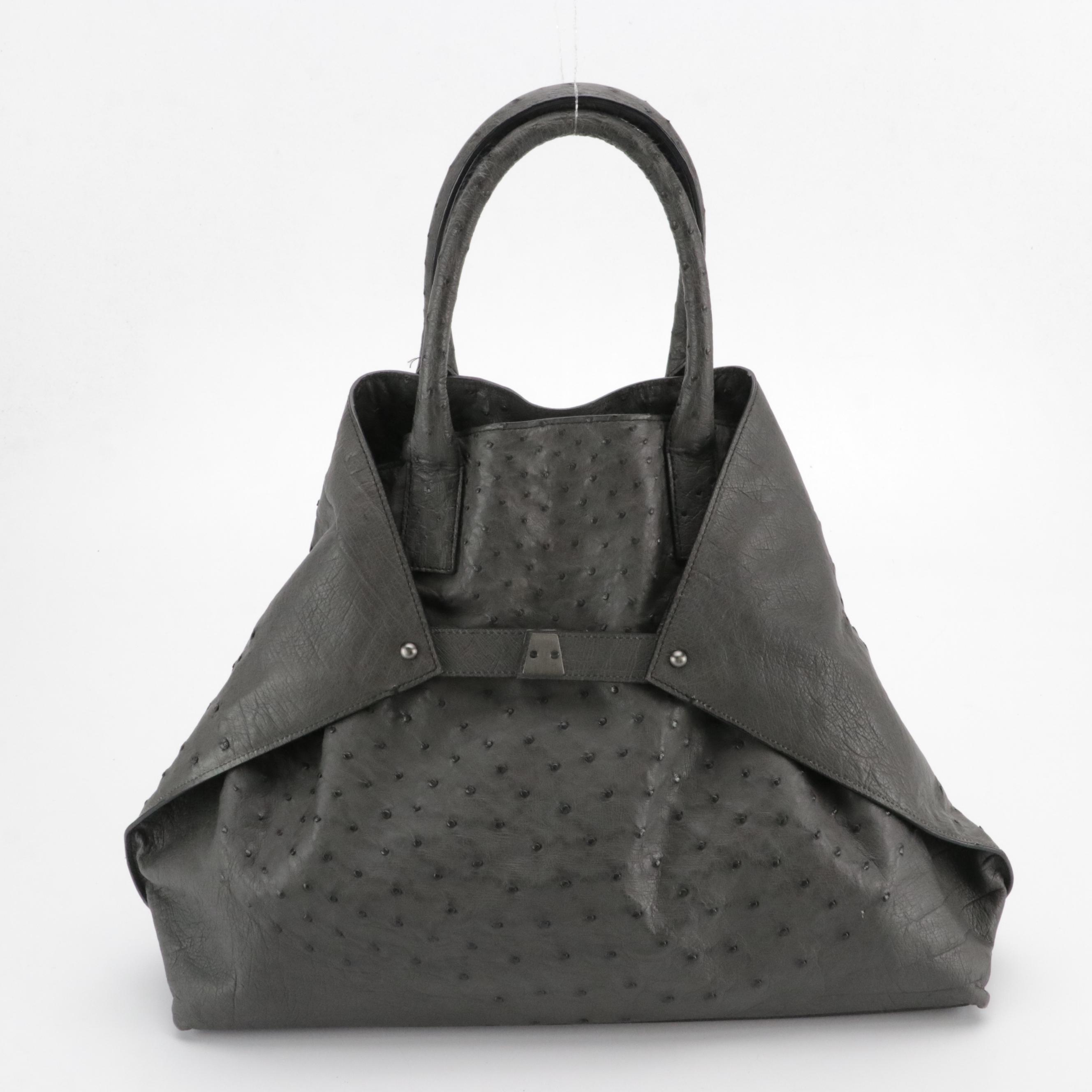 Akris "Ai" Convertible Medium Two-Way Tote in Cool Grey Ostrich Leather