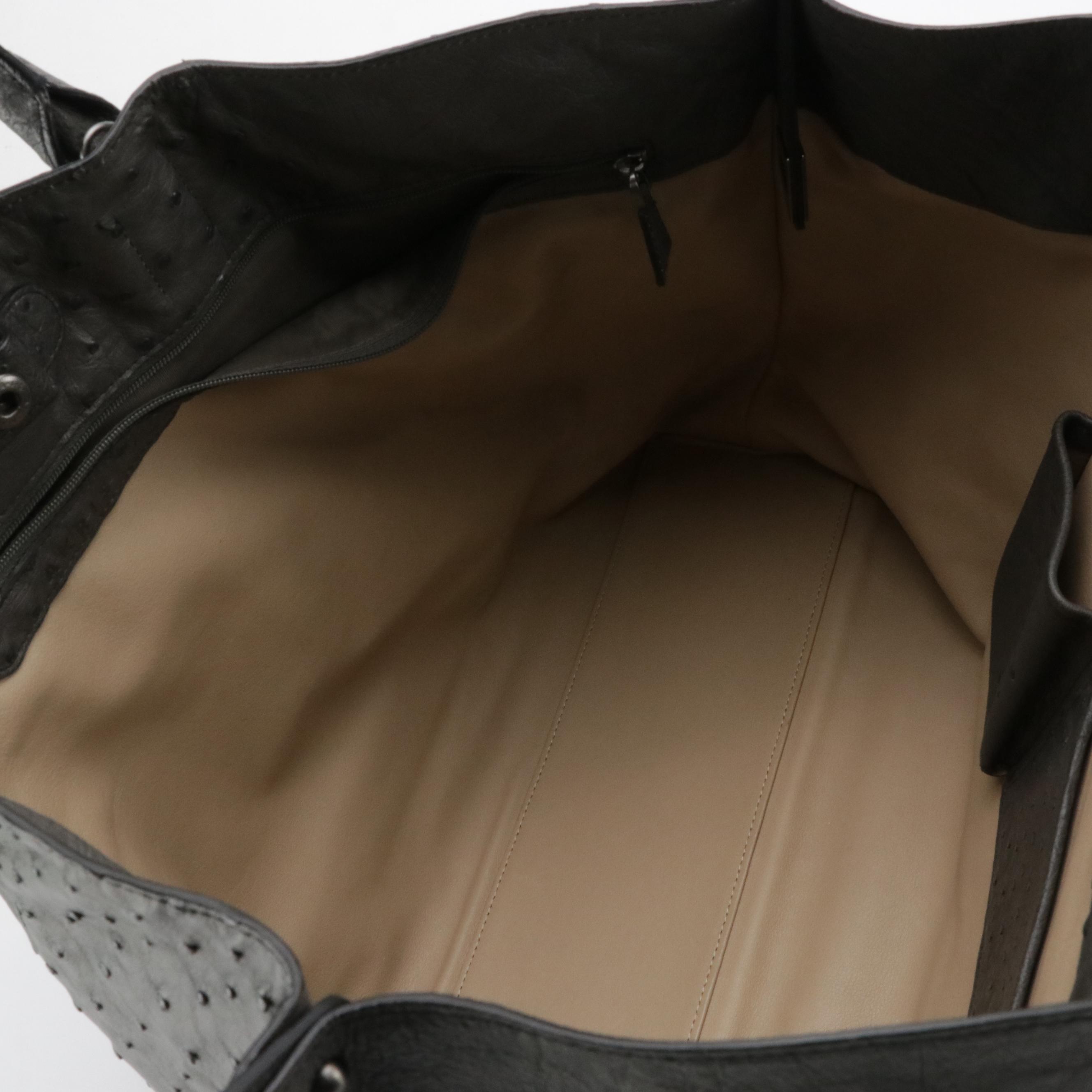 Akris "Ai" Convertible Medium Two-Way Tote in Cool Grey Ostrich Leather