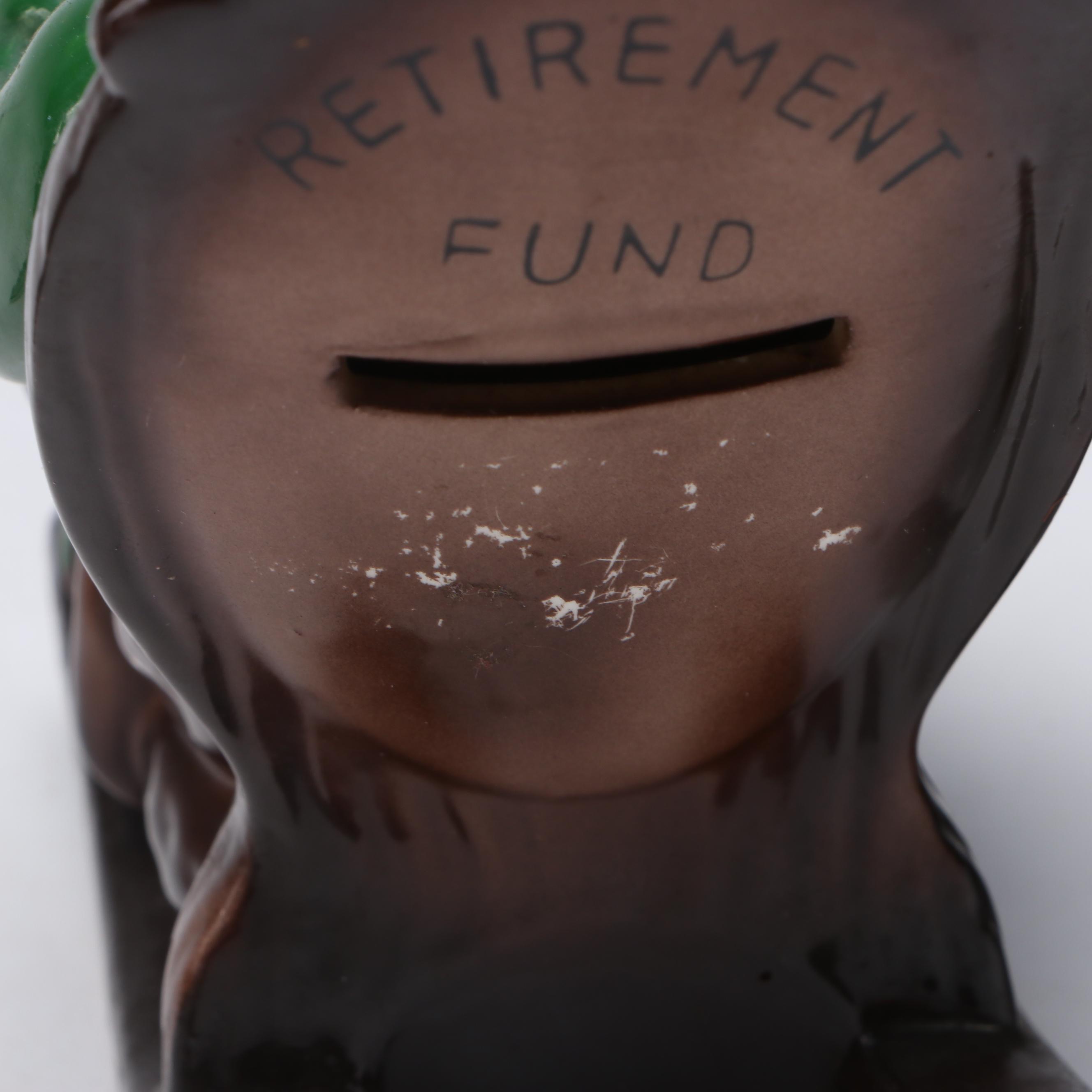 "Retirement Fund" Figural Ceramic Coin Bank, Swiss Pennant Flags and More