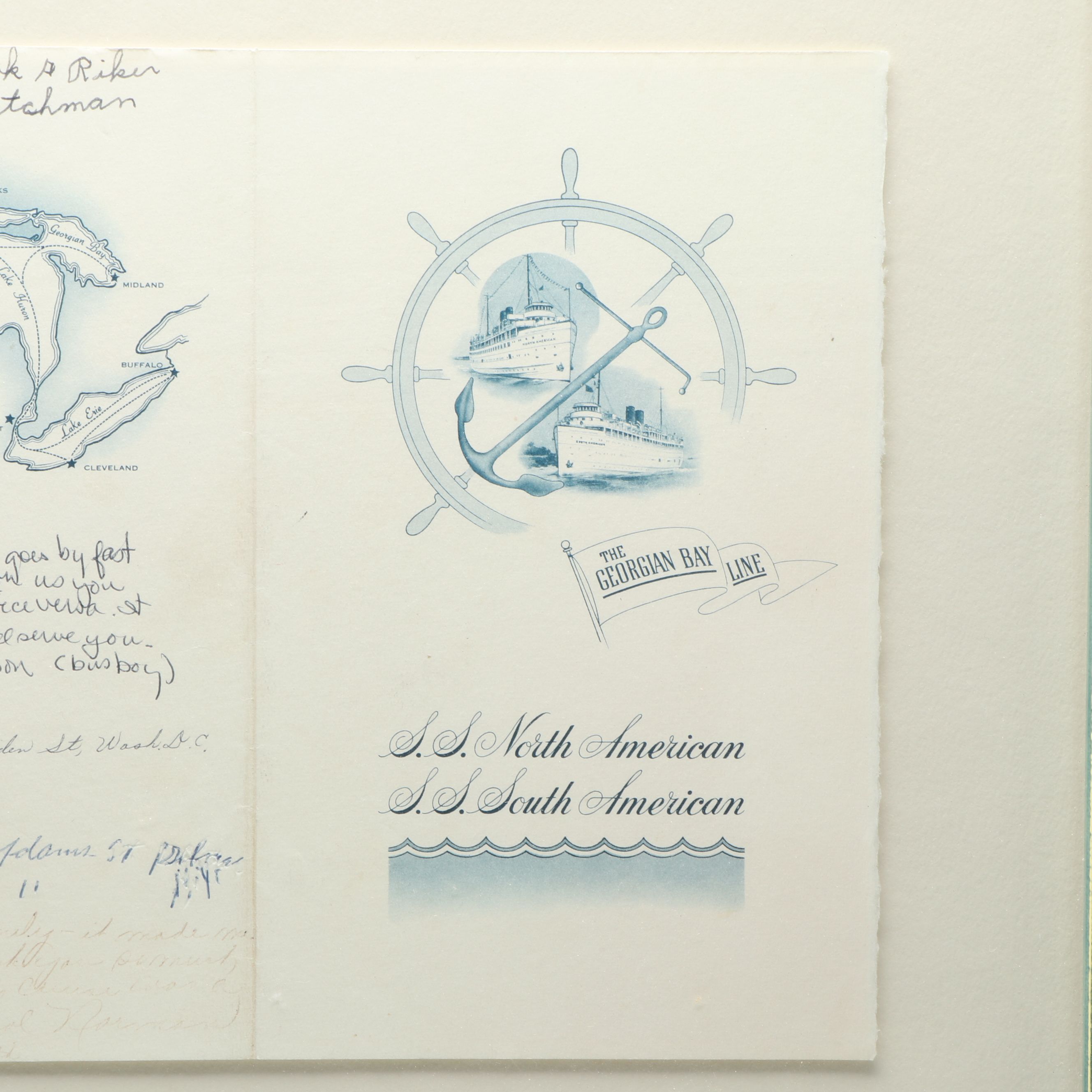 The Georgian Bay Line S.S. South American Dinner Menu, 1962