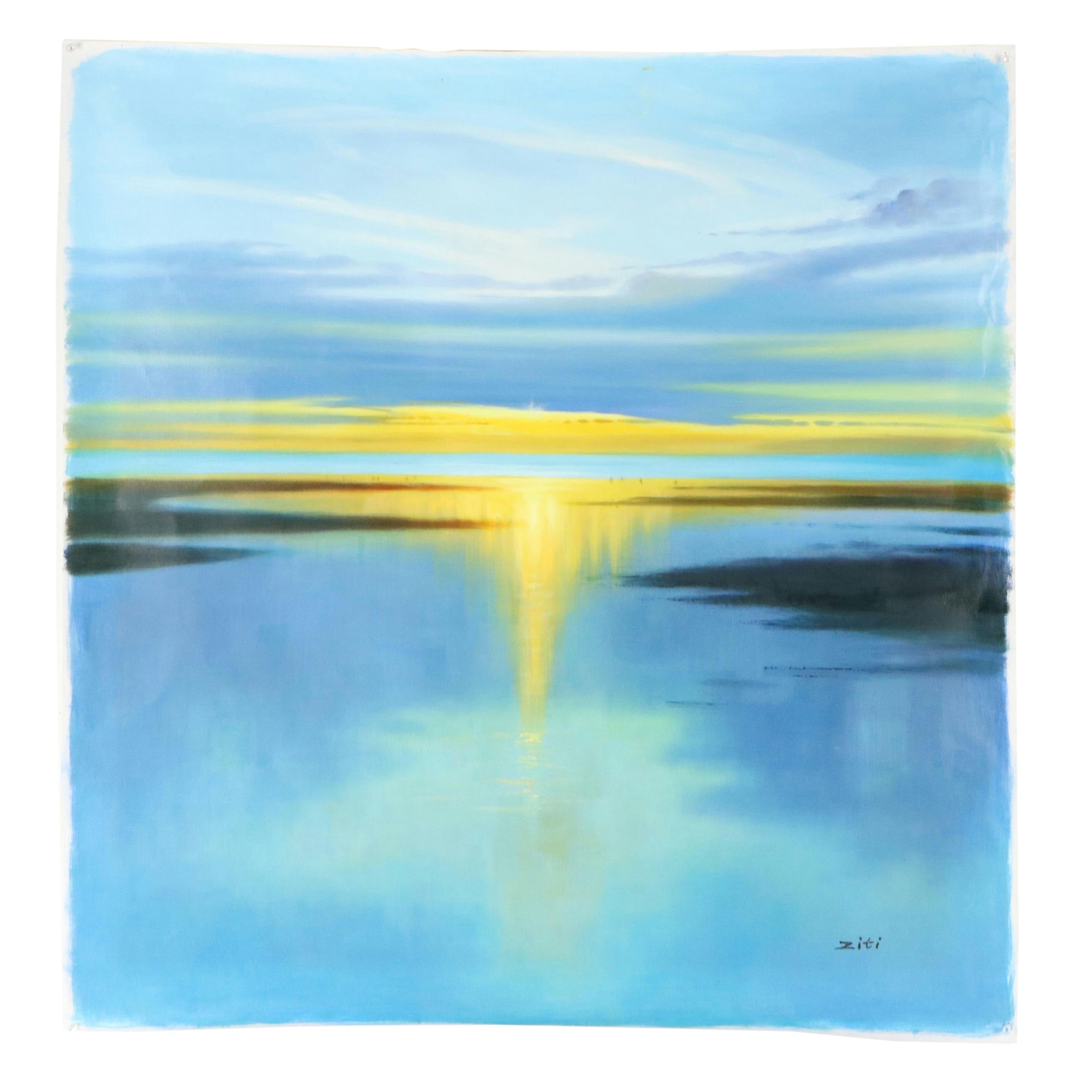 Ziti Stylized Seascape Oil Painting, 21st Century