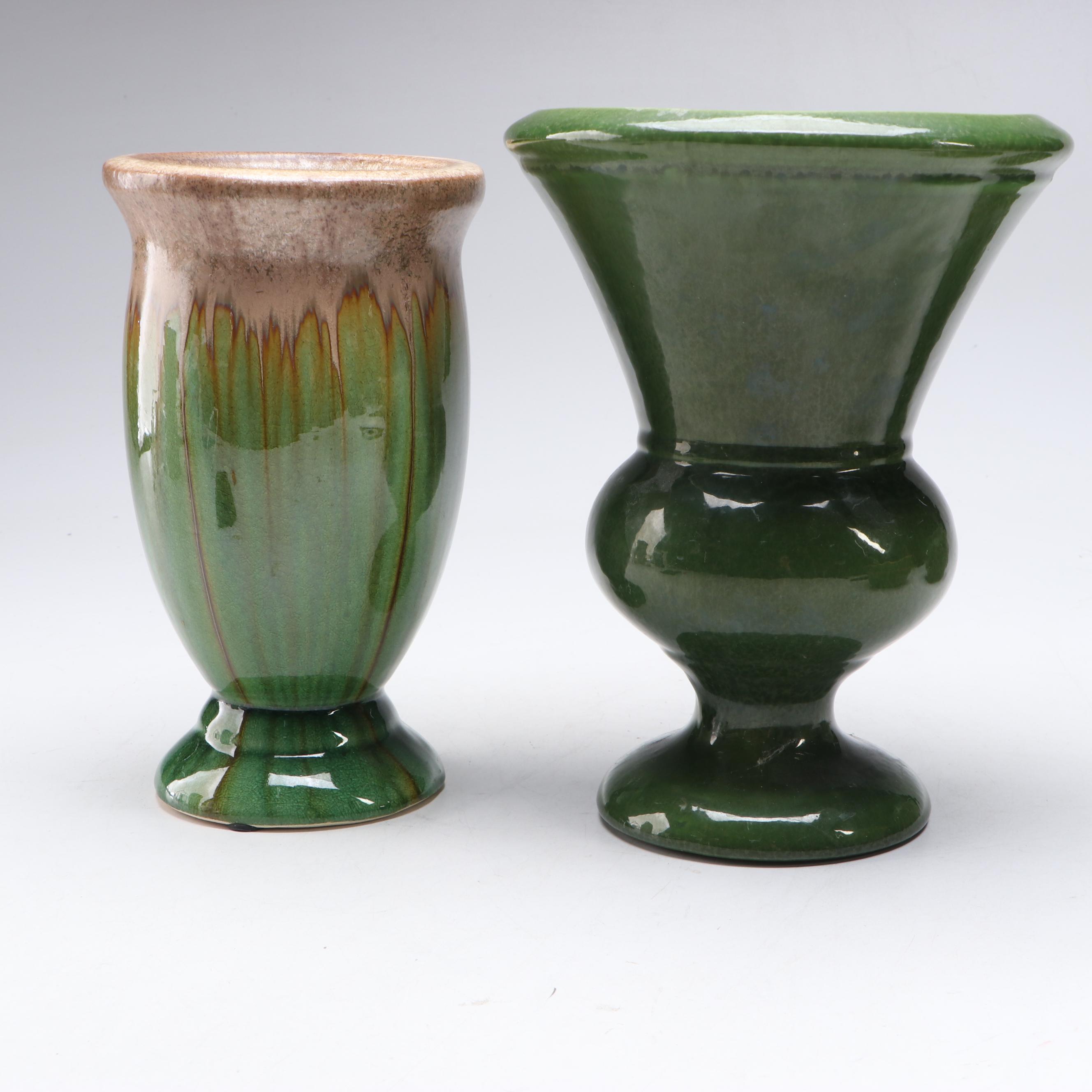 Haeger Pottery and Other Green Glaze Ceramic Planters and Vases