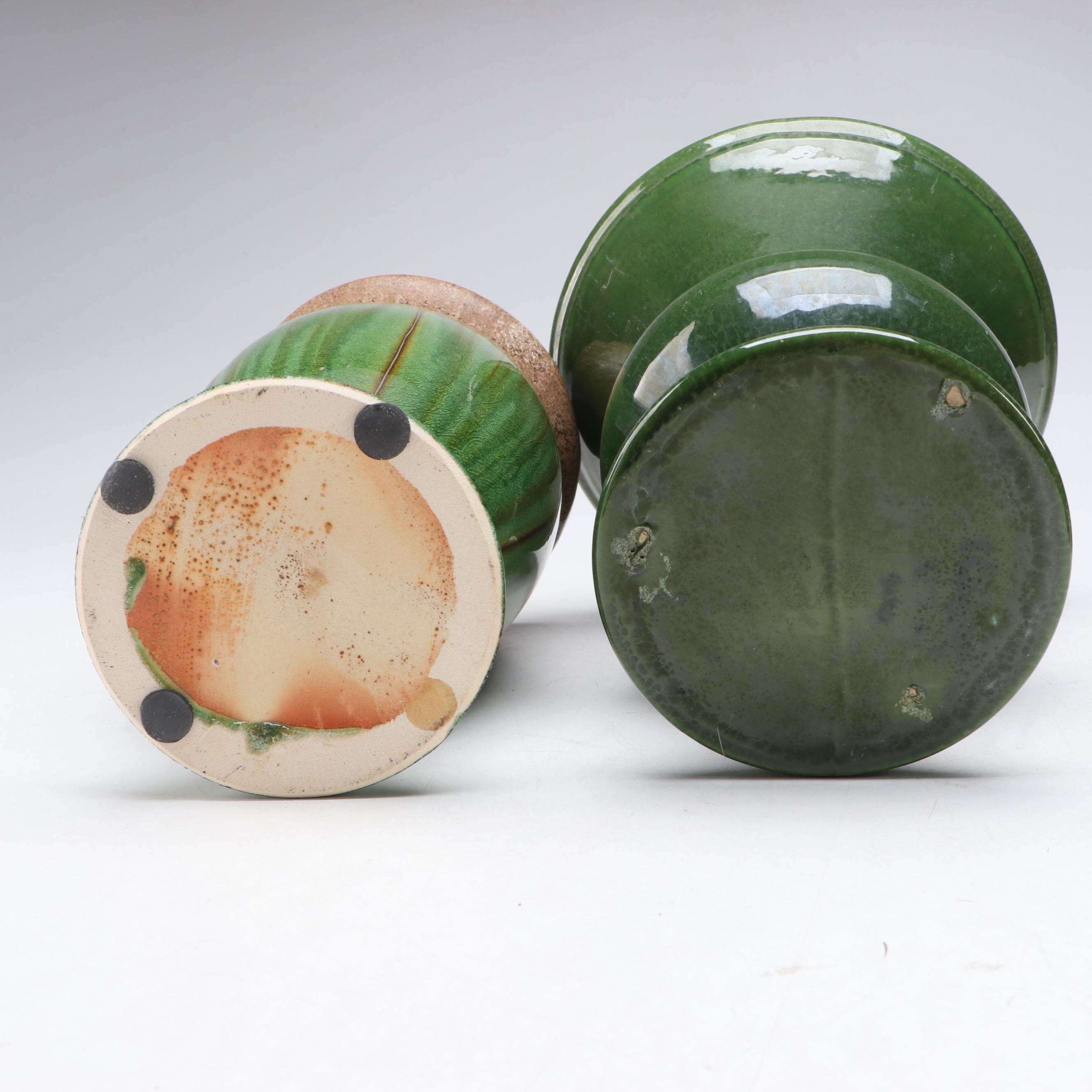 Haeger Pottery and Other Green Glaze Ceramic Planters and Vases