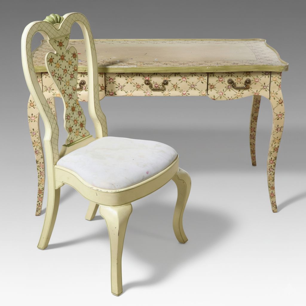 Ardley Hall Queen Anne Style Painted Wood Writing Desk and Chair