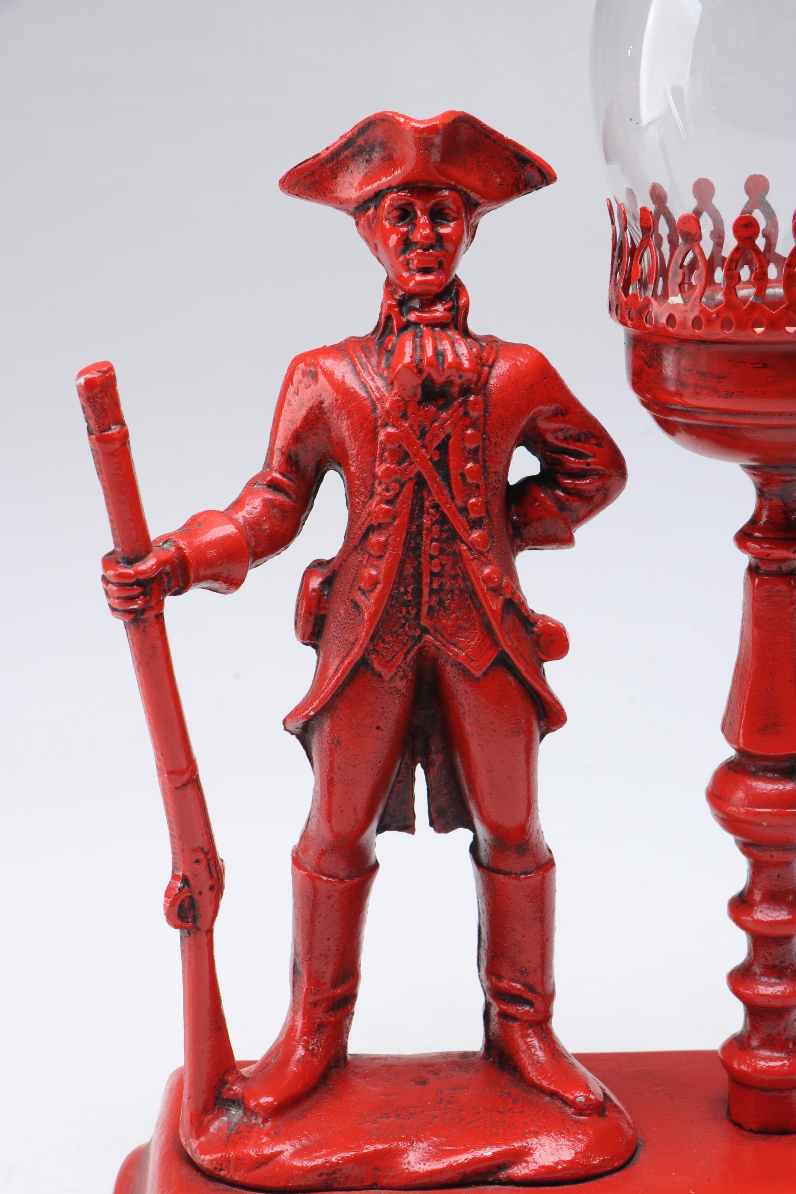 Colonial Soldier Red Cast Iron Figural Candlestick