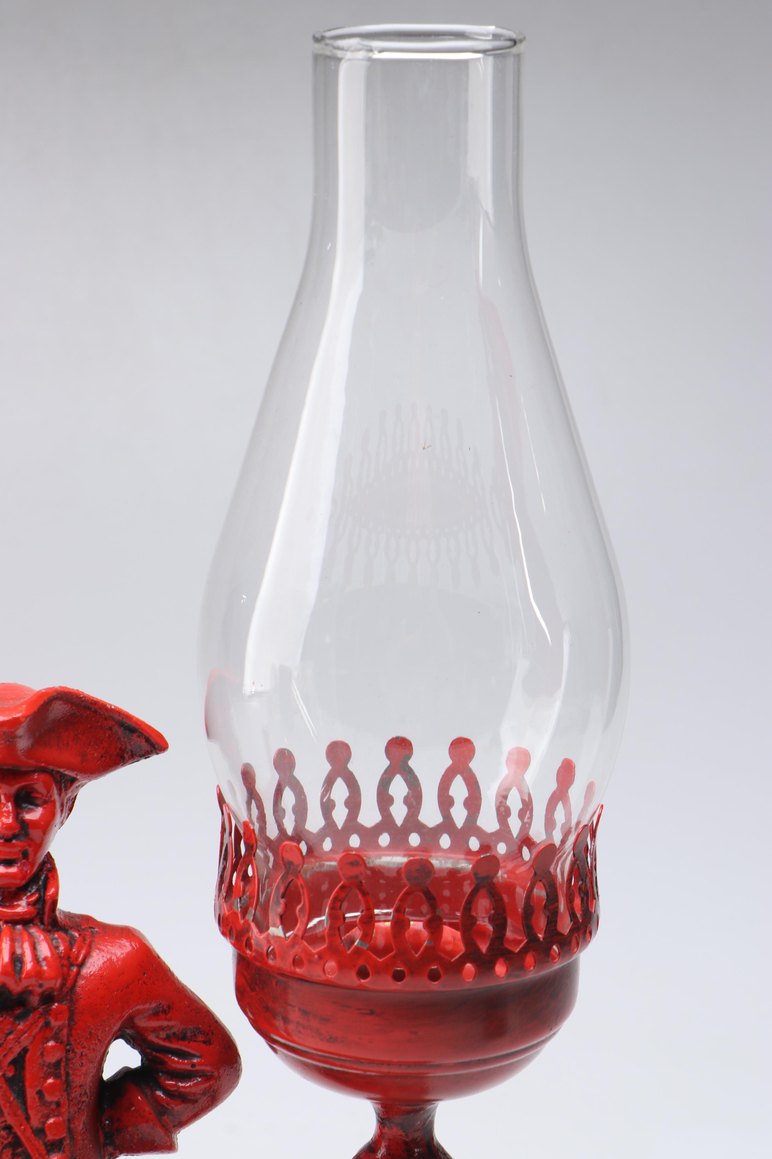 Colonial Soldier Red Cast Iron Figural Candlestick