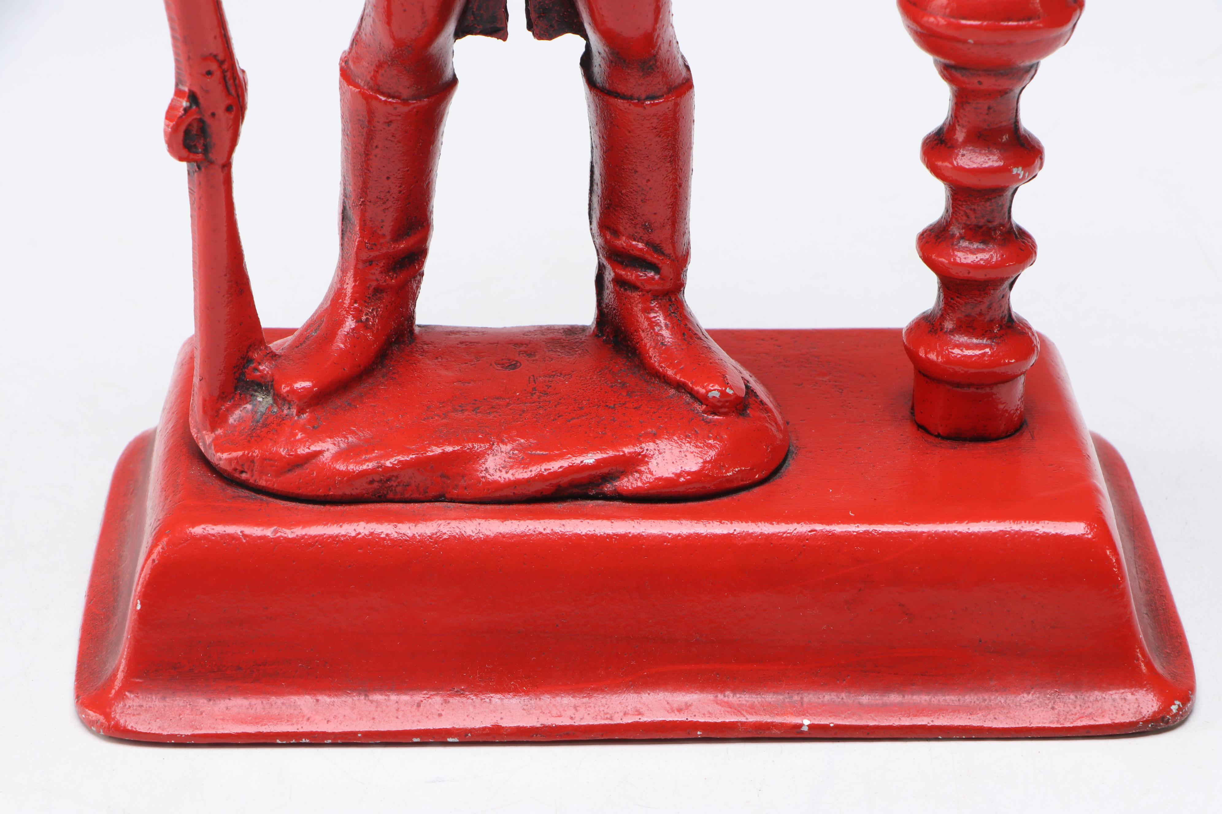Colonial Soldier Red Cast Iron Figural Candlestick