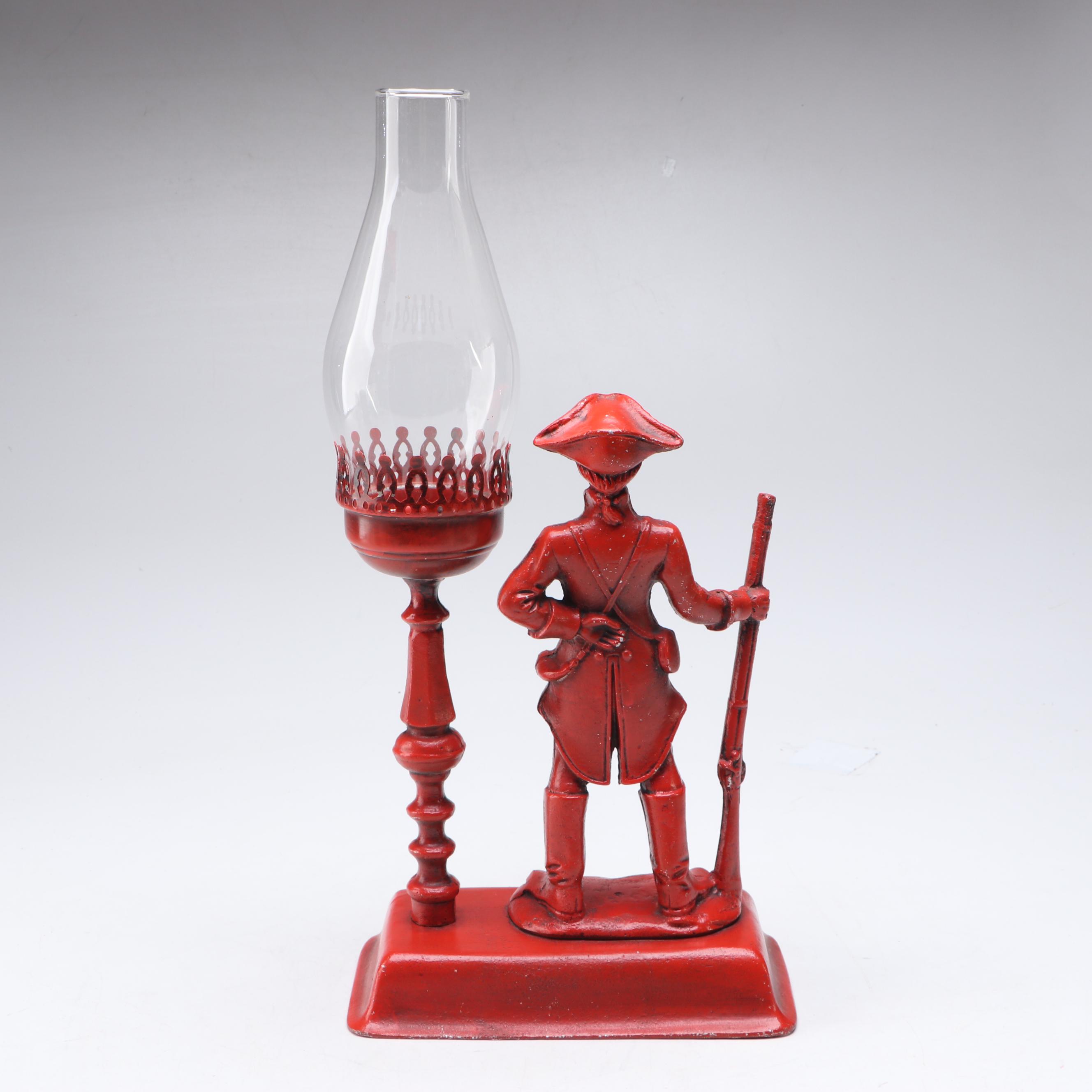 Colonial Soldier Red Cast Iron Figural Candlestick