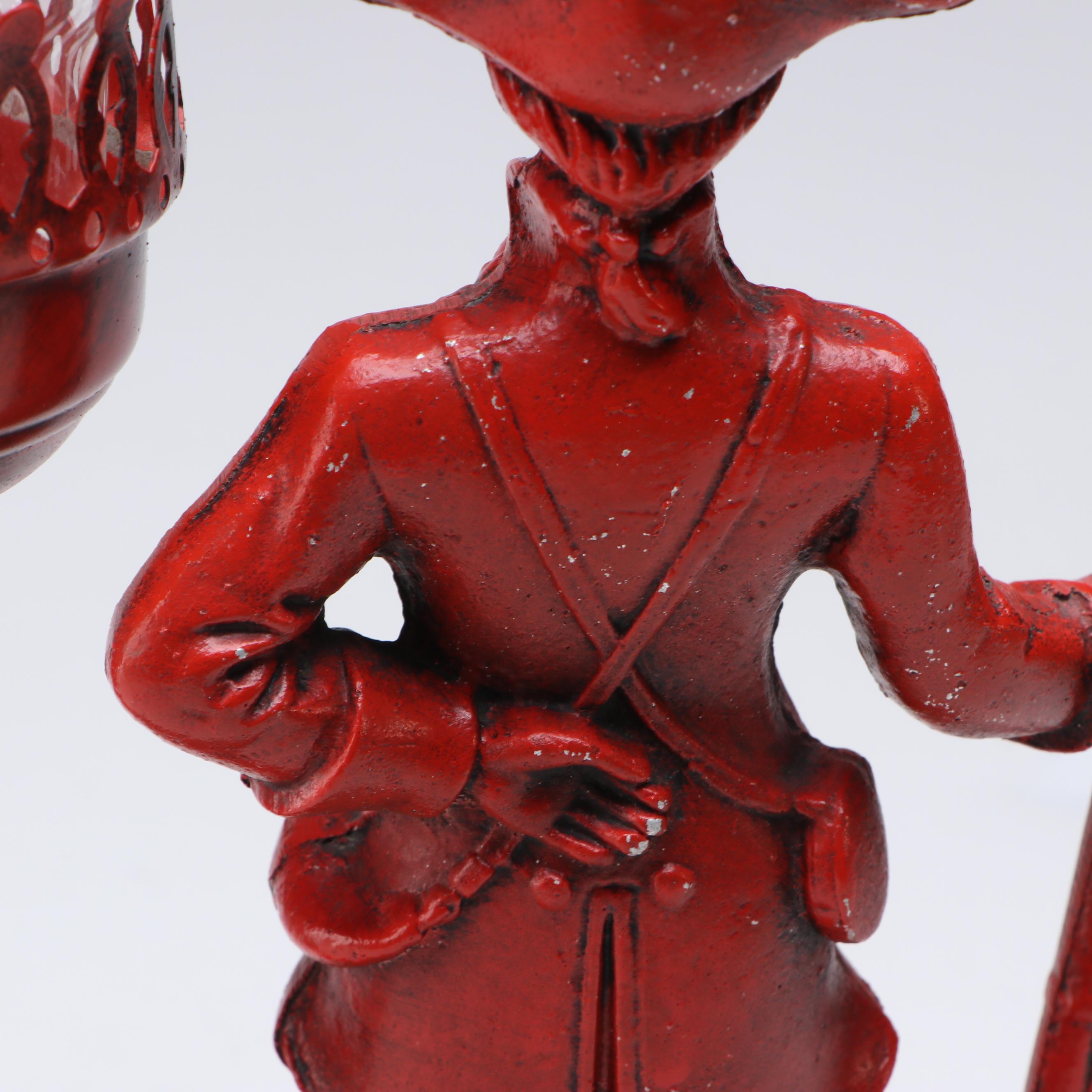 Colonial Soldier Red Cast Iron Figural Candlestick