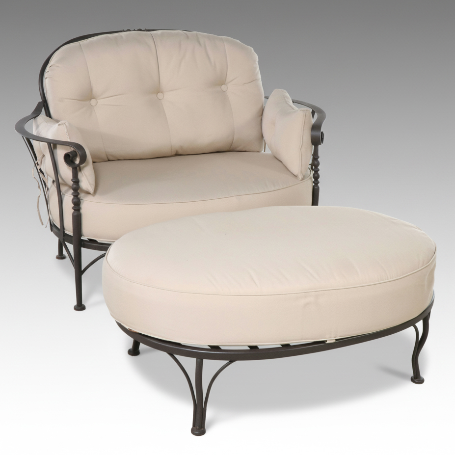 Ballard Designs Contemporary Aluminum Patio Lounge Chair and Ottoman