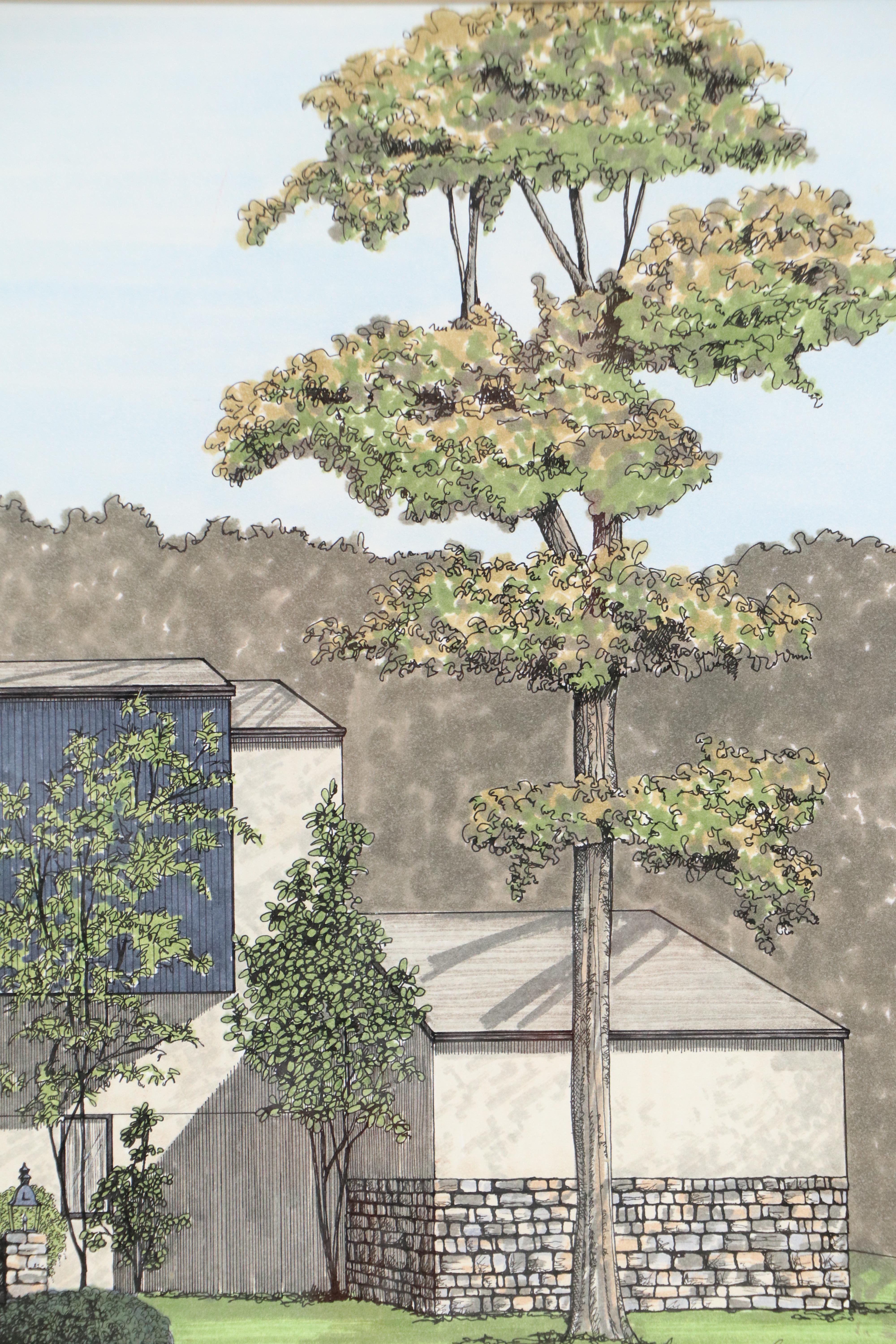 Architectural Ink and Watercolor Painting