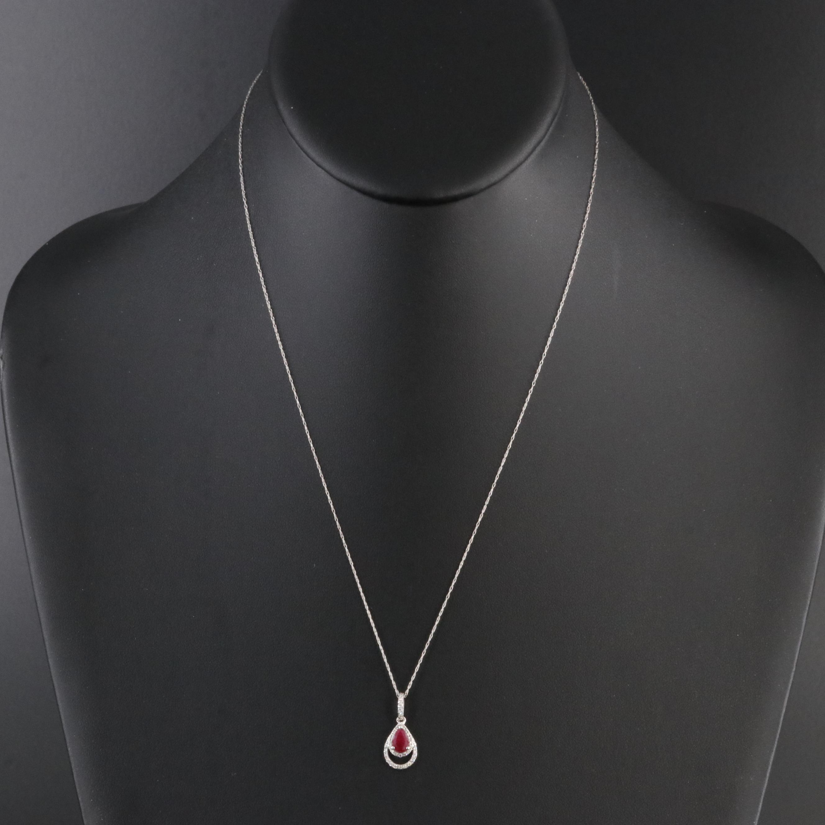 14K Ruby and Diamond Drop Pendant Necklace