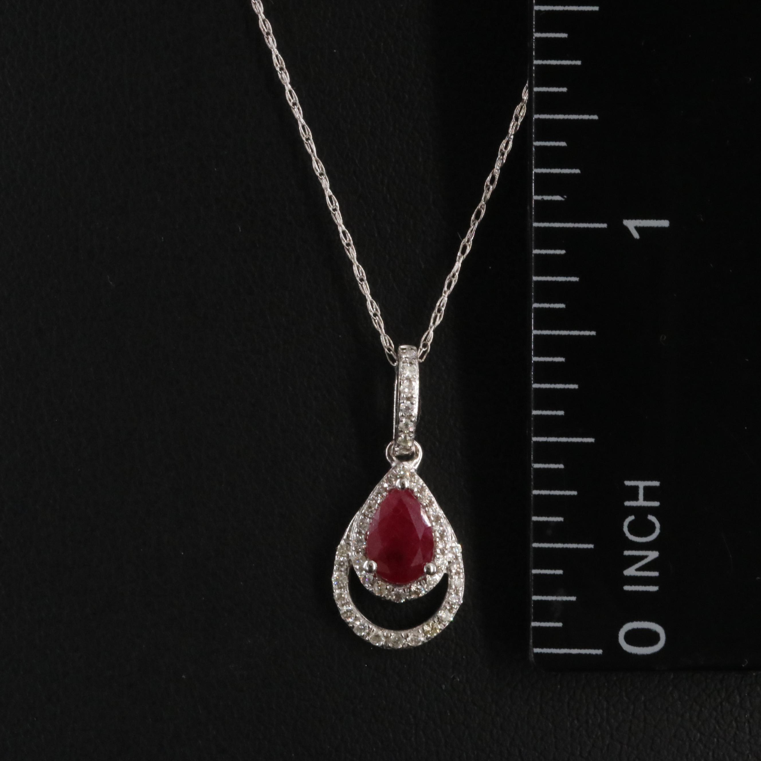 14K Ruby and Diamond Drop Pendant Necklace