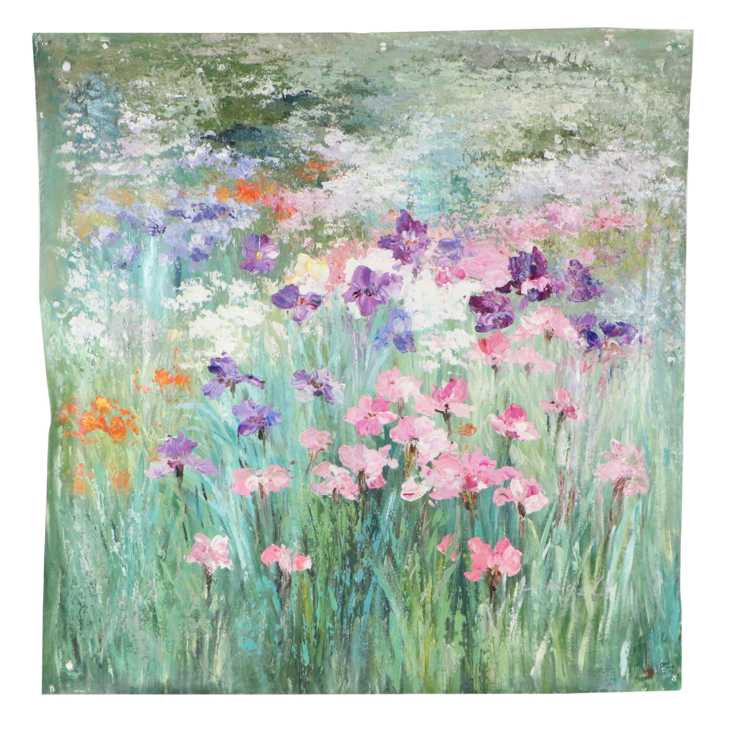 Floral Landscape Oil Painting, 21st Century