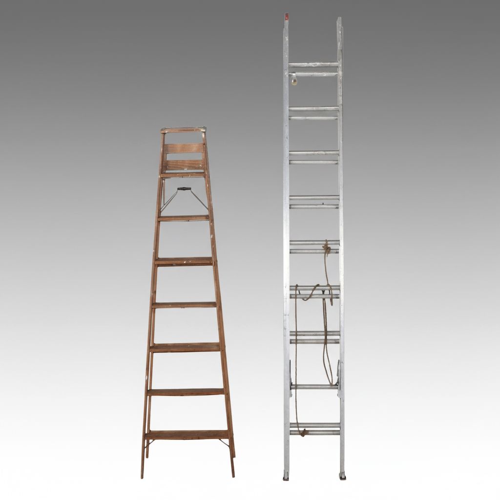 Aluminum Extension Ladder and Wood Step Ladder