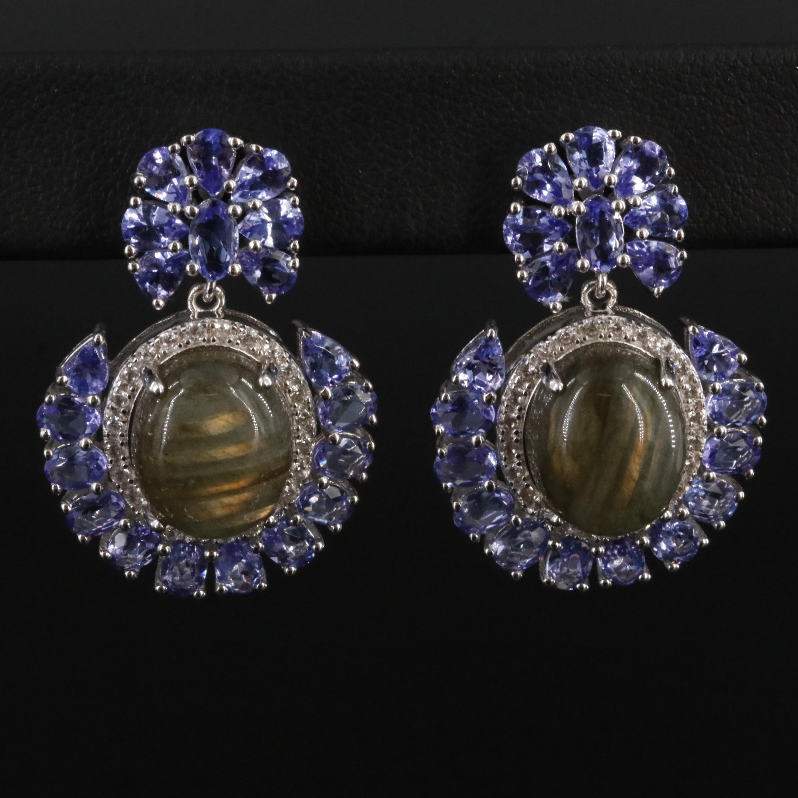 Sterling Labradorite, Tanzanite, and White Topaz Earrings