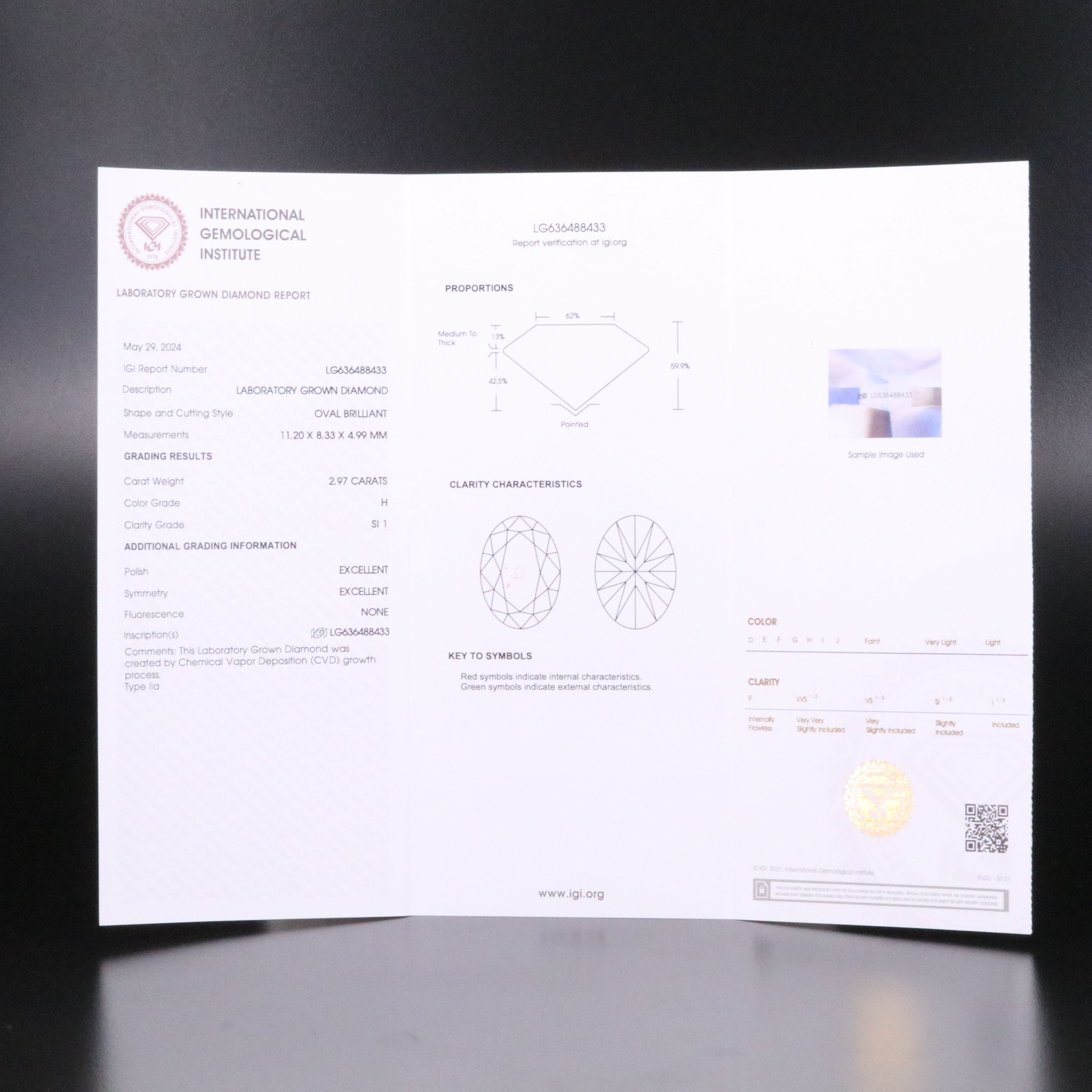 Loose 2.97 CT Lab Grown Diamond with IGI Report