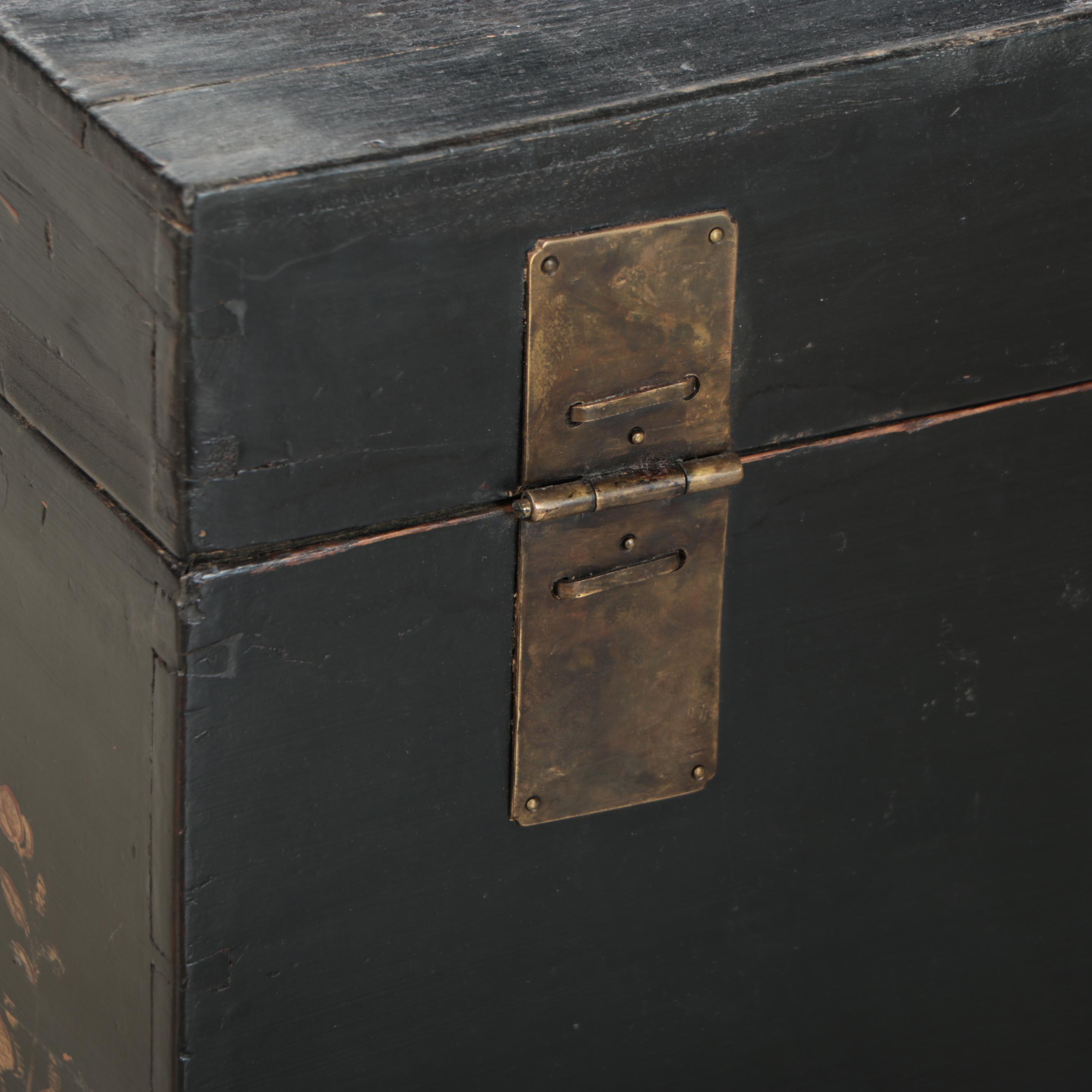 Chinese Black Finish with Gold Gilt Wood Chest on Stand