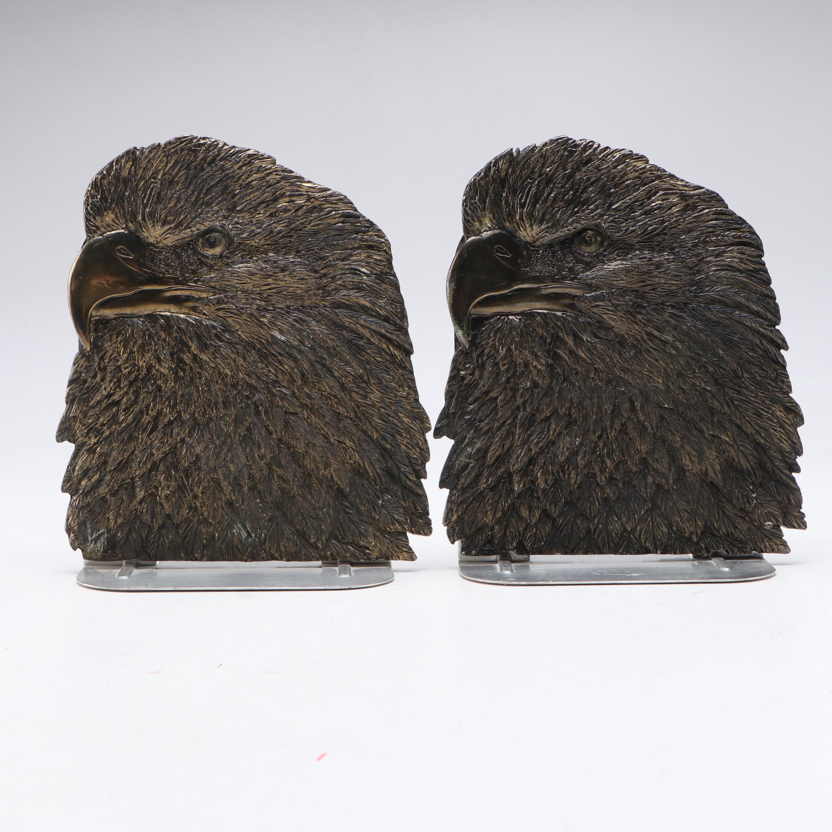 Brass Eagle Head Plaque Bookends