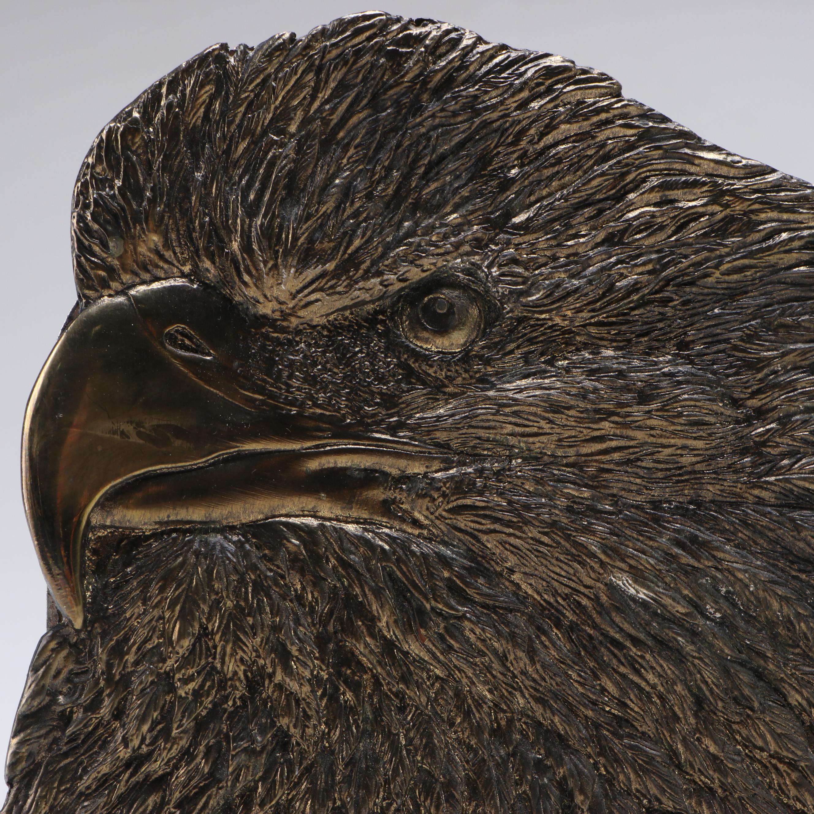 Brass Eagle Head Plaque Bookends