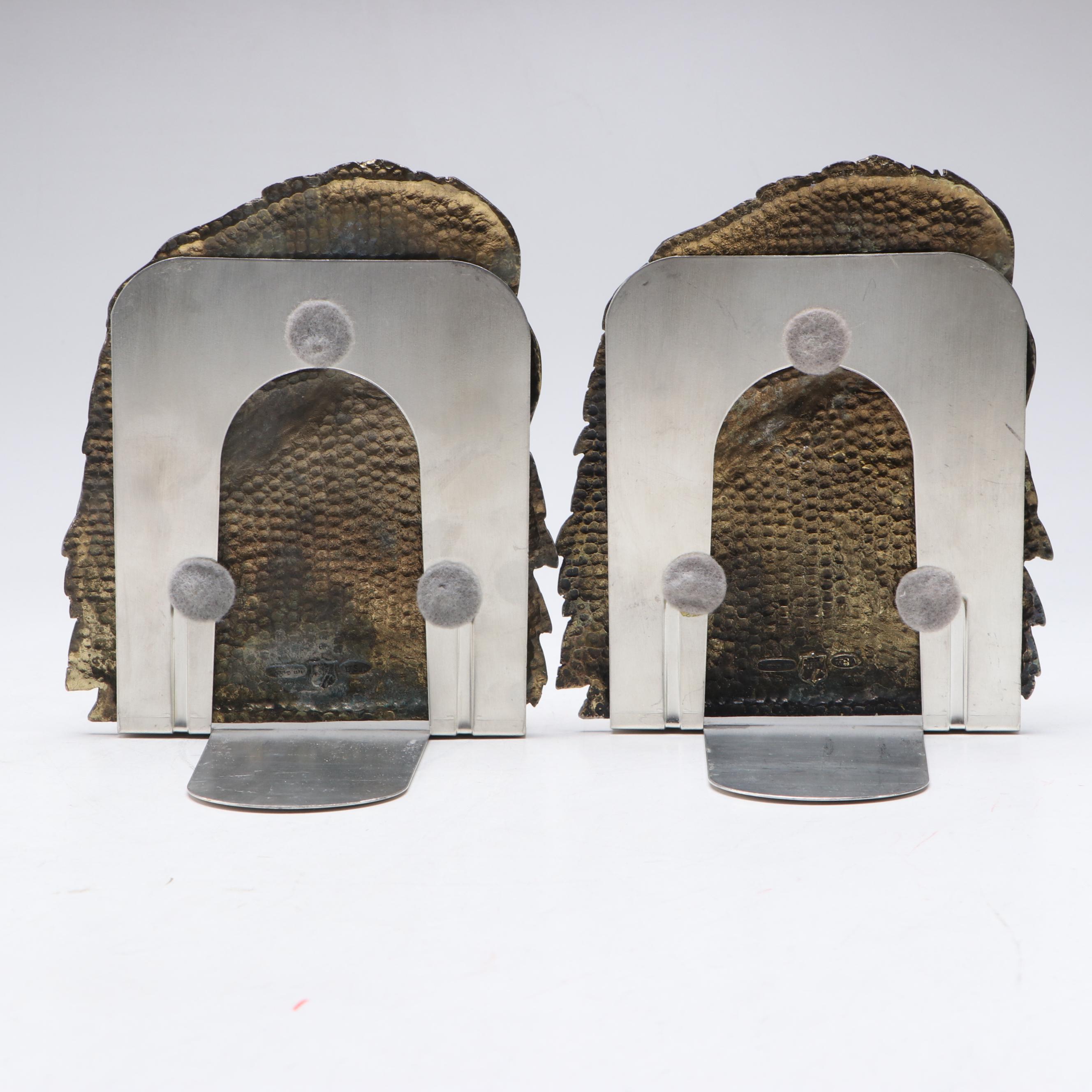 Brass Eagle Head Plaque Bookends