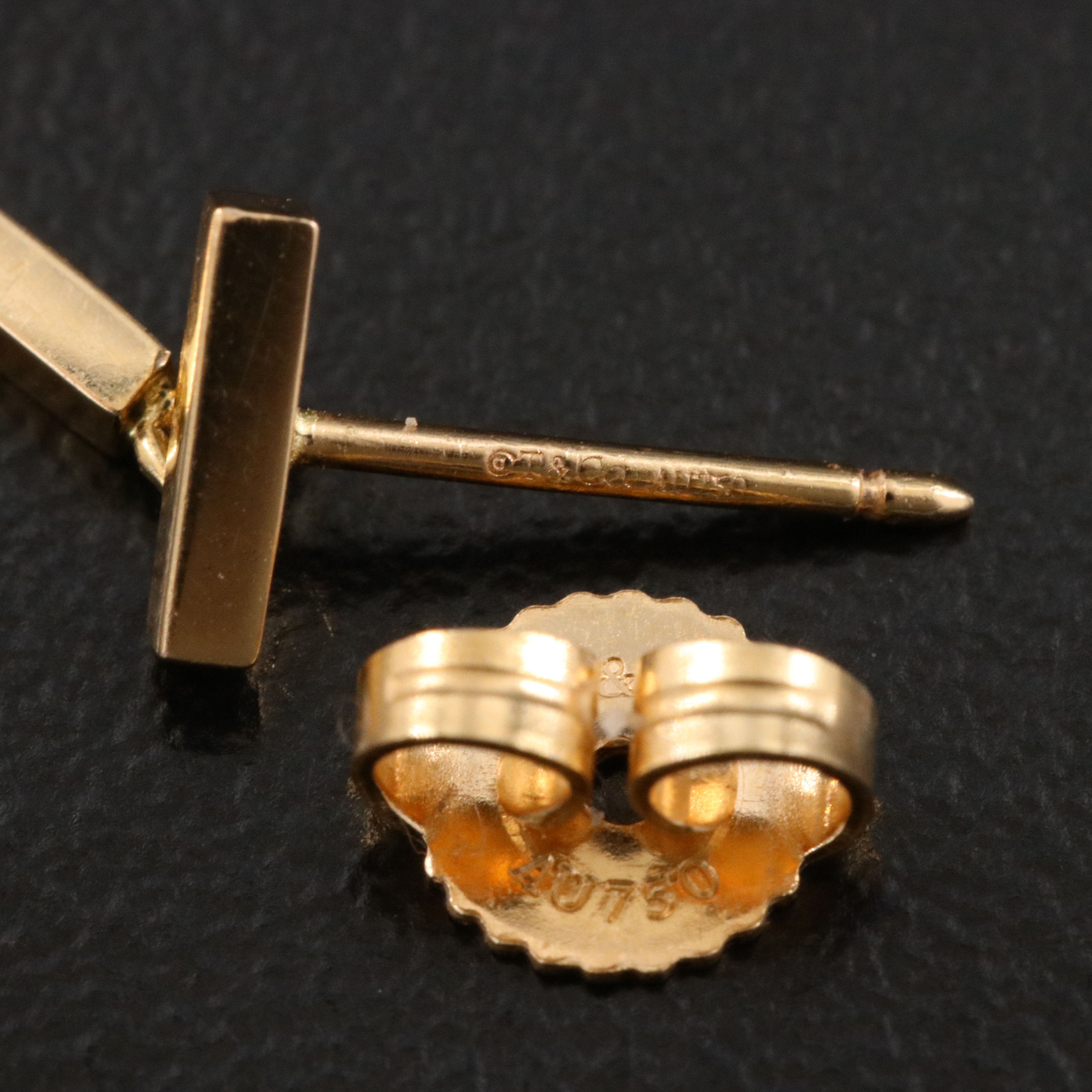 Tiffany & Co. "T" 18K Rose Gold Bar Drop Earrings