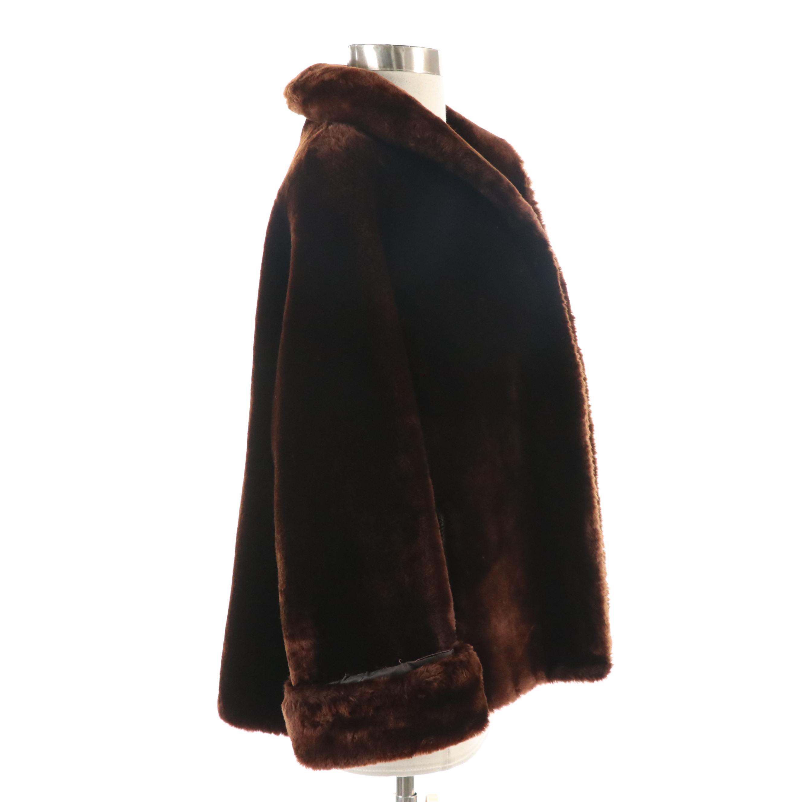 Vintage Mouton Fur Rolled Sleeve Coat, Mid-20th Century