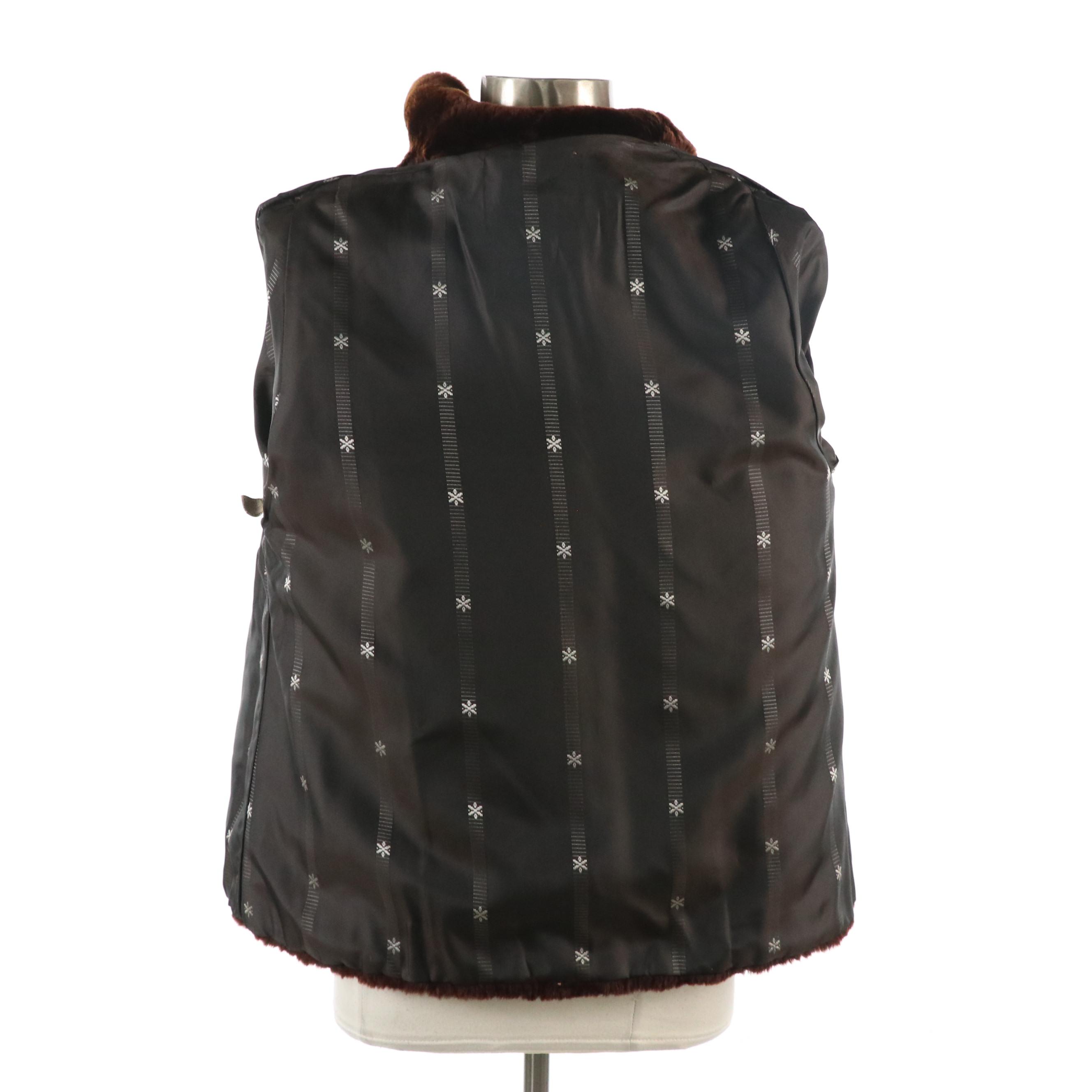 Vintage Mouton Fur Rolled Sleeve Coat, Mid-20th Century