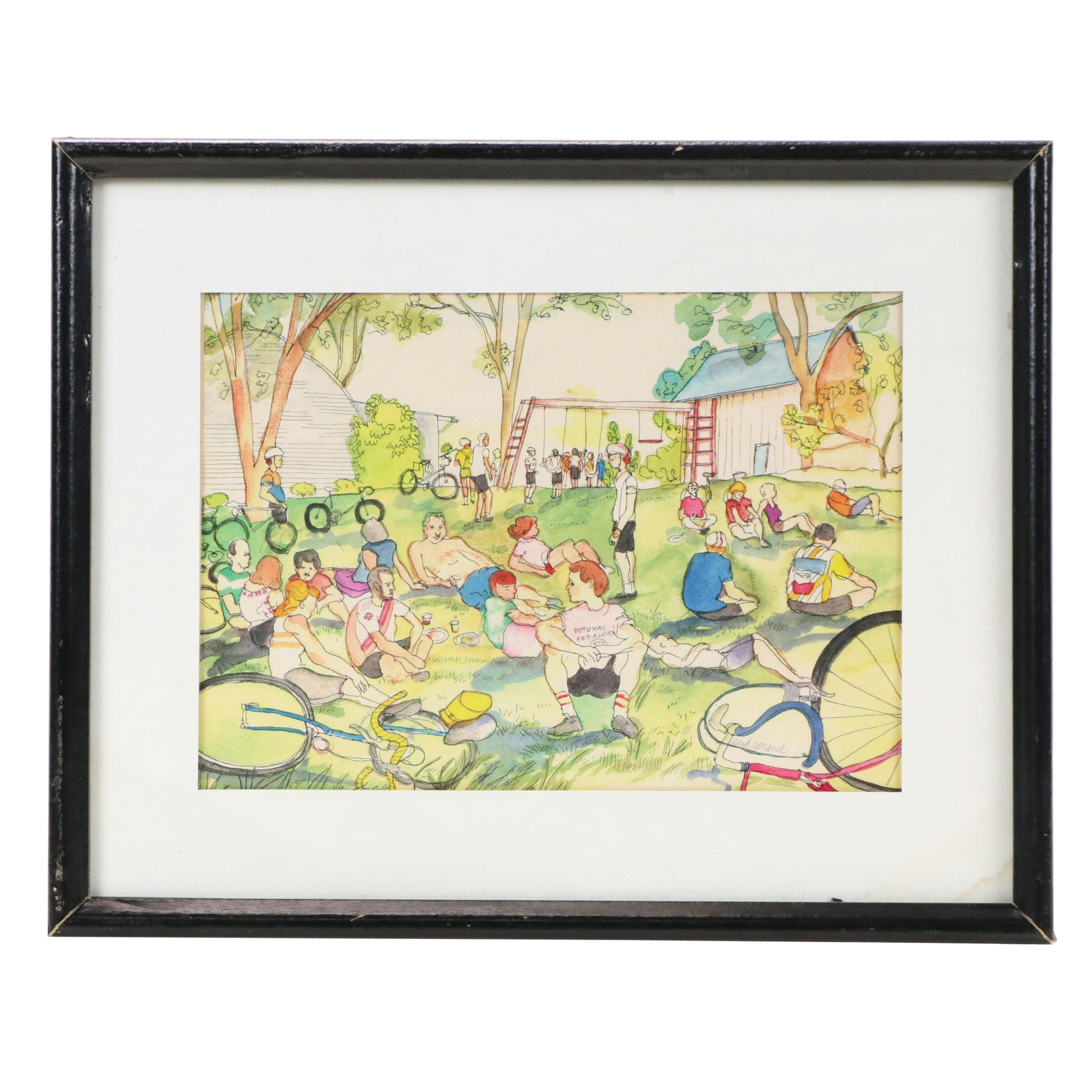 Enid Romanek Crowded Summer Park Landscape Photomechanical Print