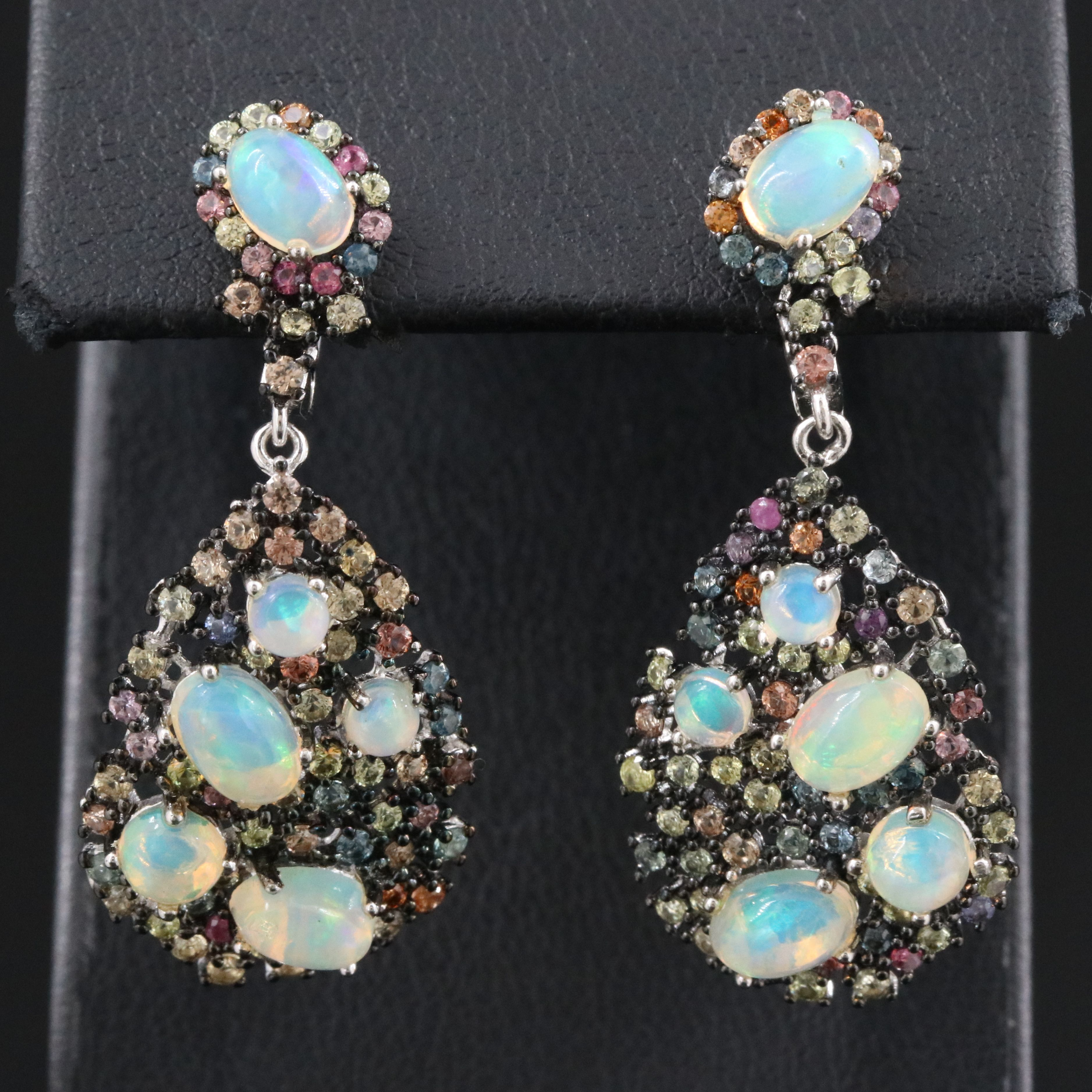 Sterling Opal and Sapphire Drop Earrings