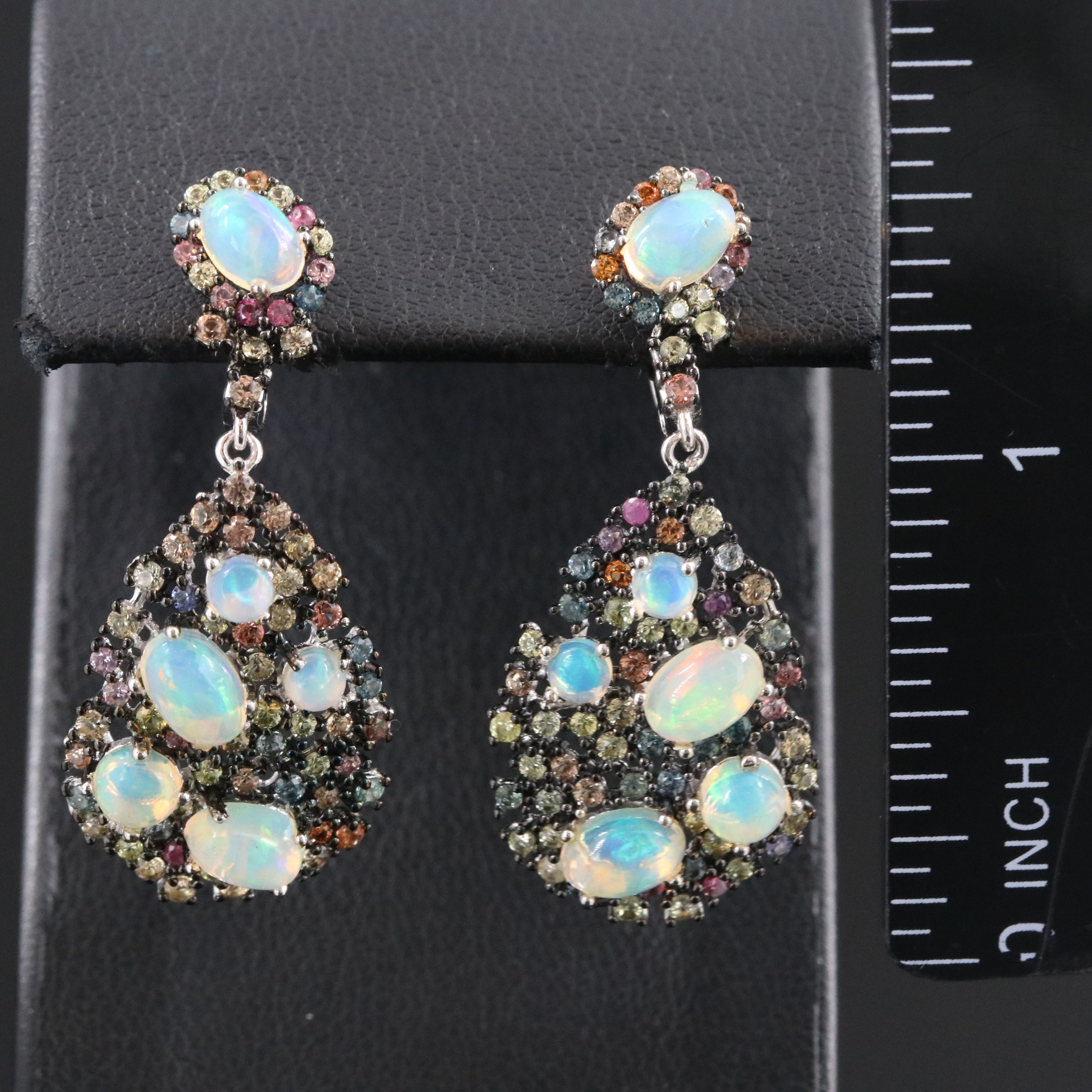 Sterling Opal and Sapphire Drop Earrings