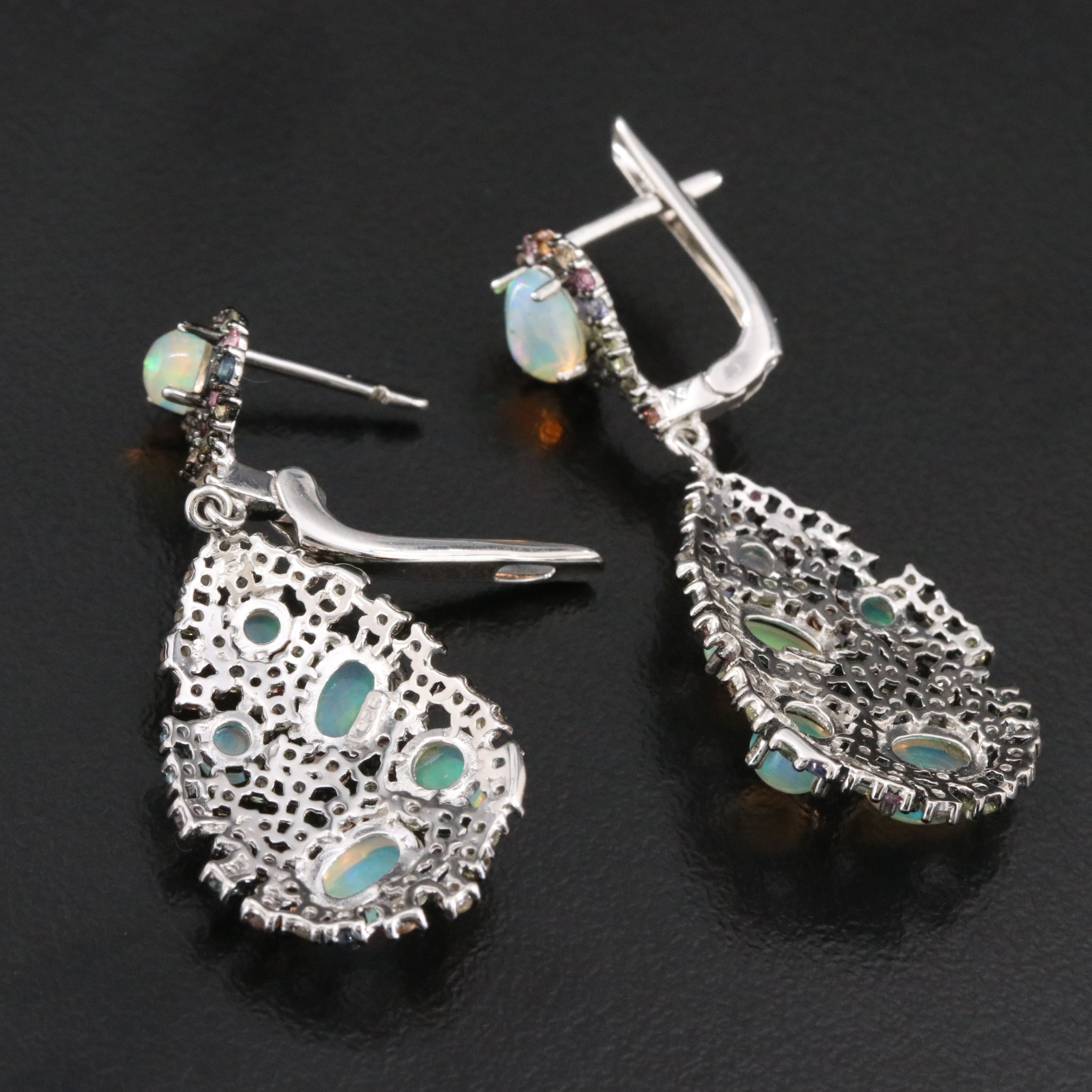 Sterling Opal and Sapphire Drop Earrings
