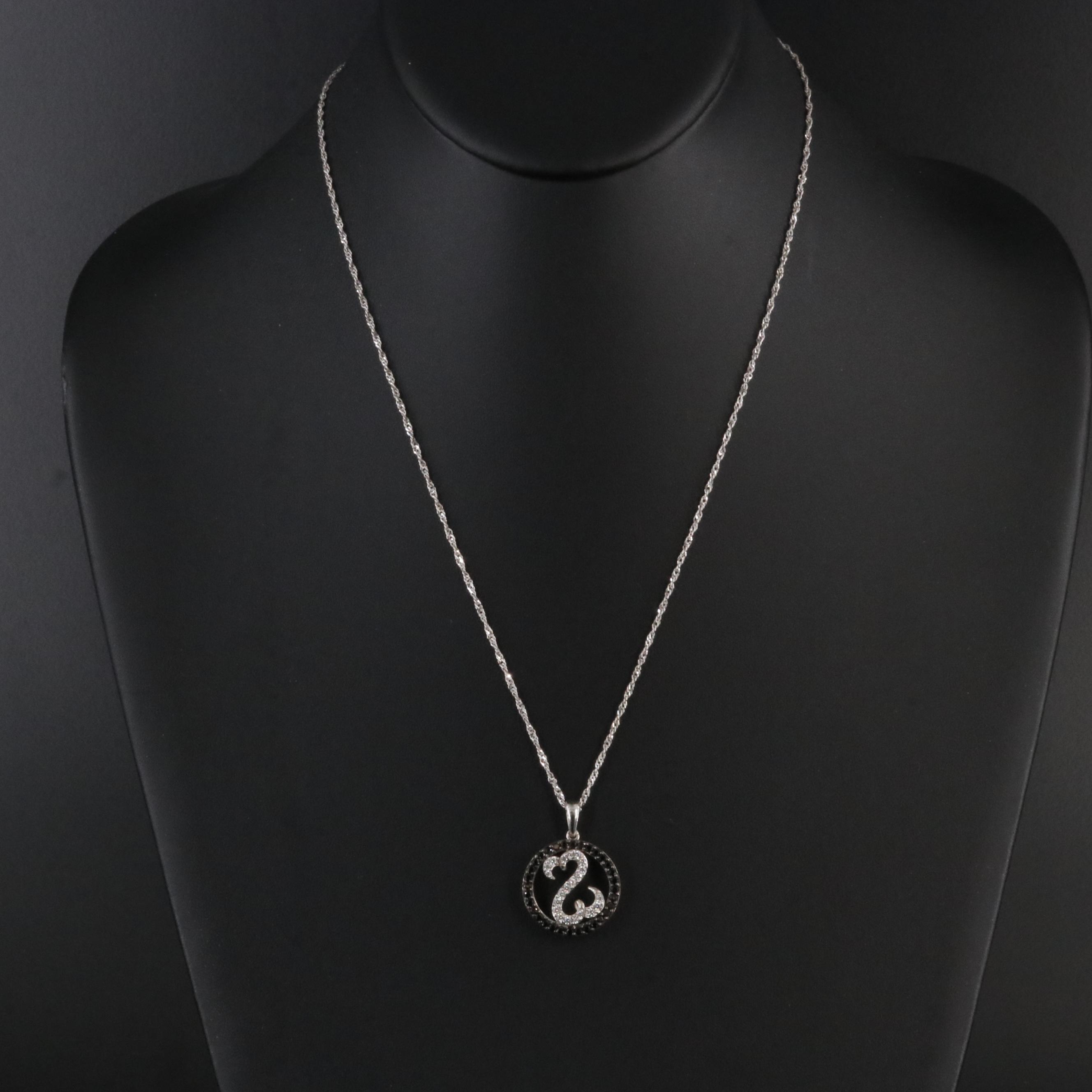 Jane Seymour Sterling White Sapphire & Black Spinel Open Heart Pendant Necklace