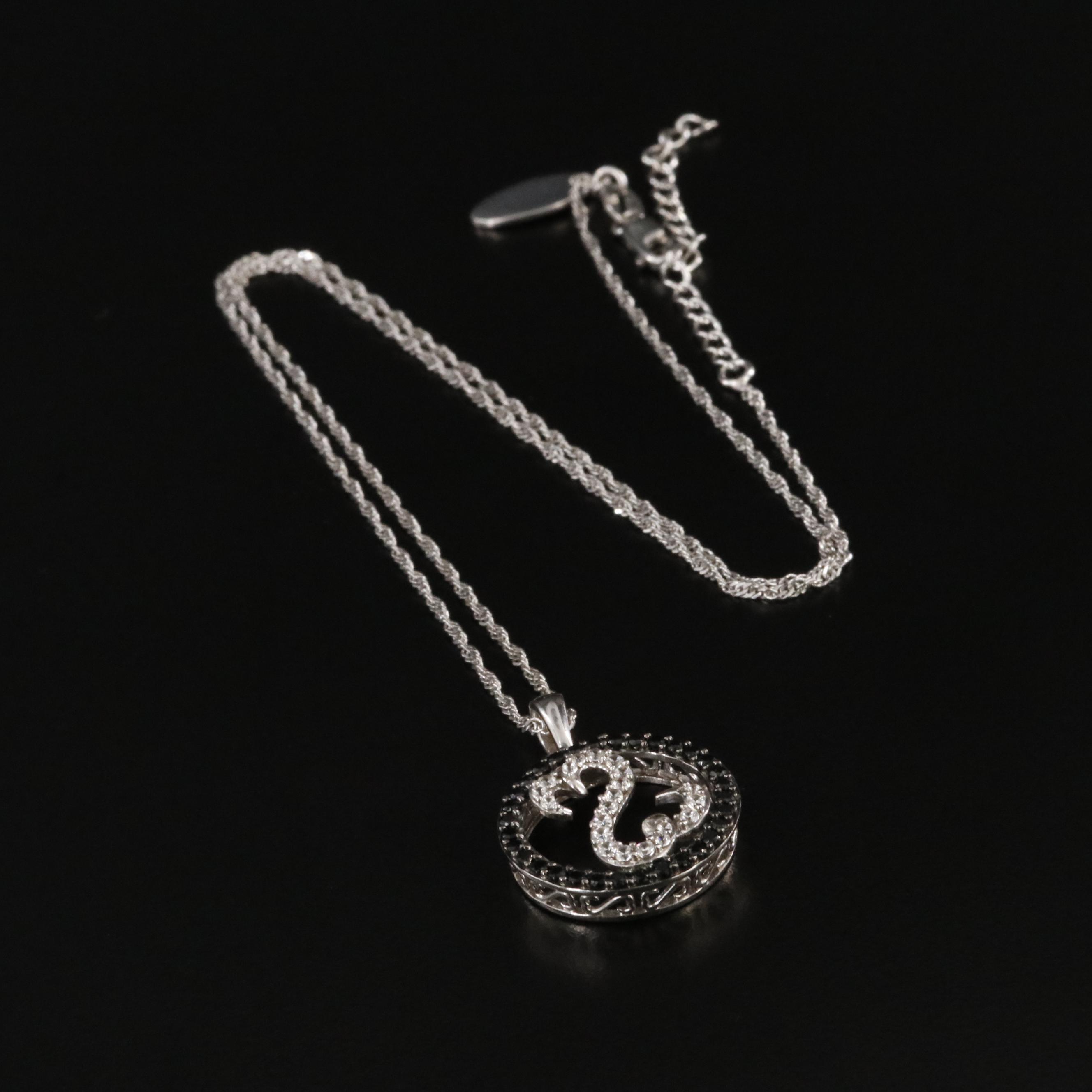 Jane Seymour Sterling White Sapphire & Black Spinel Open Heart Pendant Necklace
