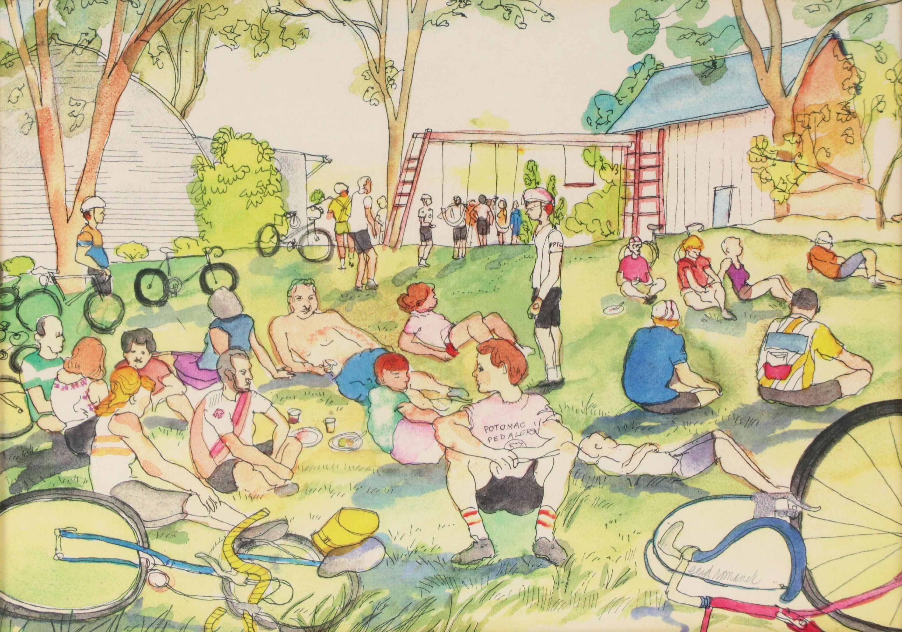 Enid Romanek Crowded Summer Park Landscape Photomechanical Print