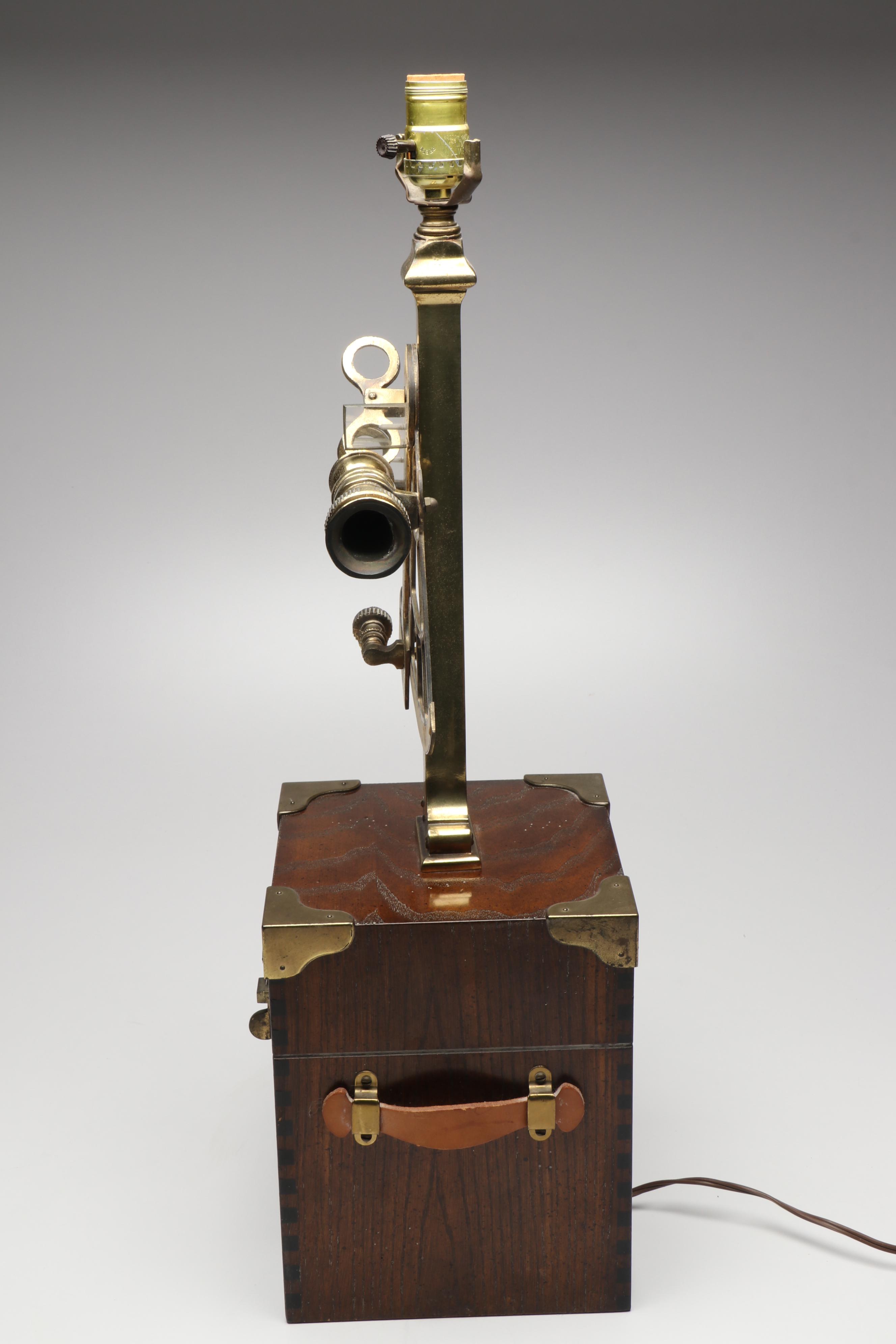 Knob Creek Nautical Wood and Brass Sextant Table Lamp, 20th Century