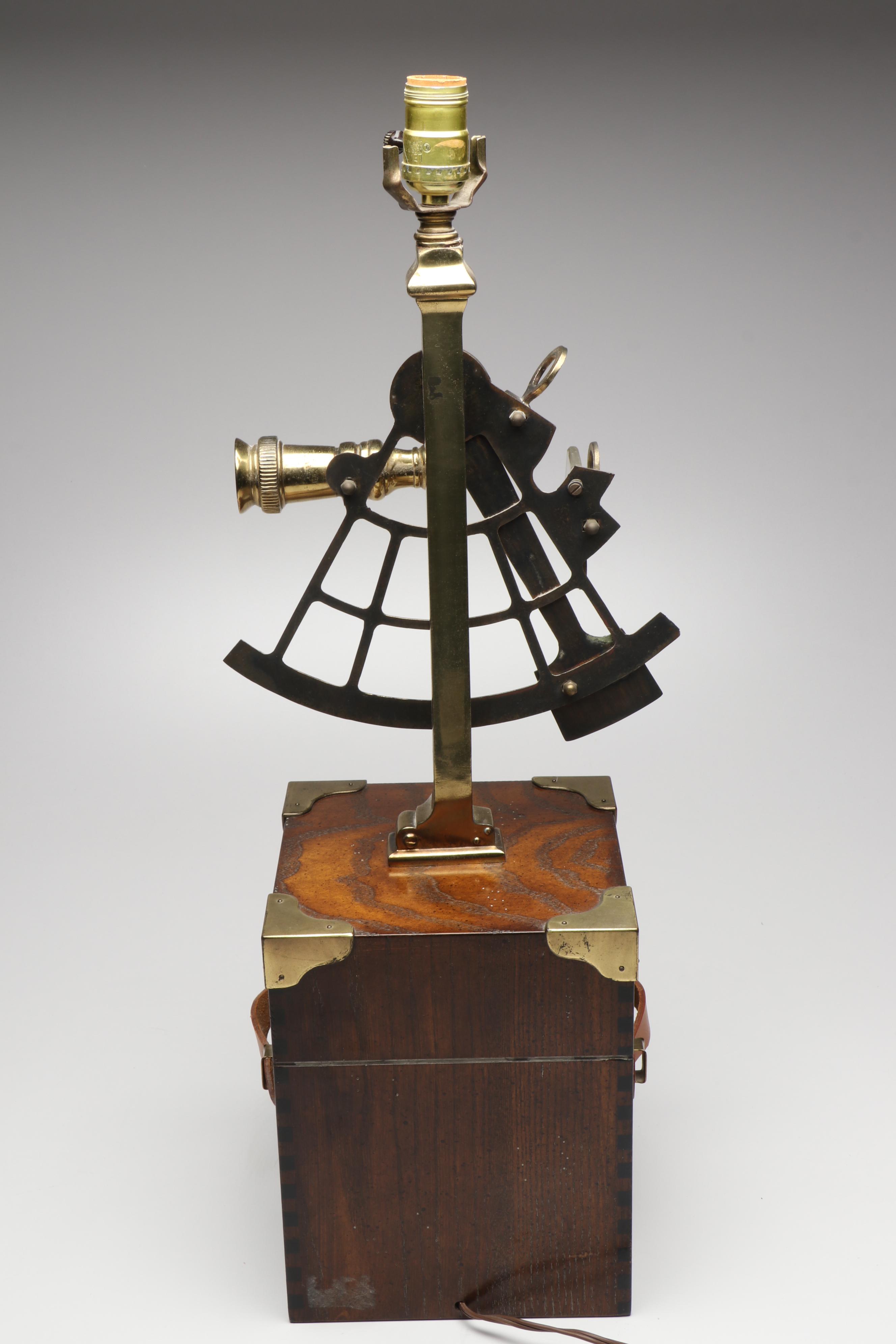 Knob Creek Nautical Wood and Brass Sextant Table Lamp, 20th Century