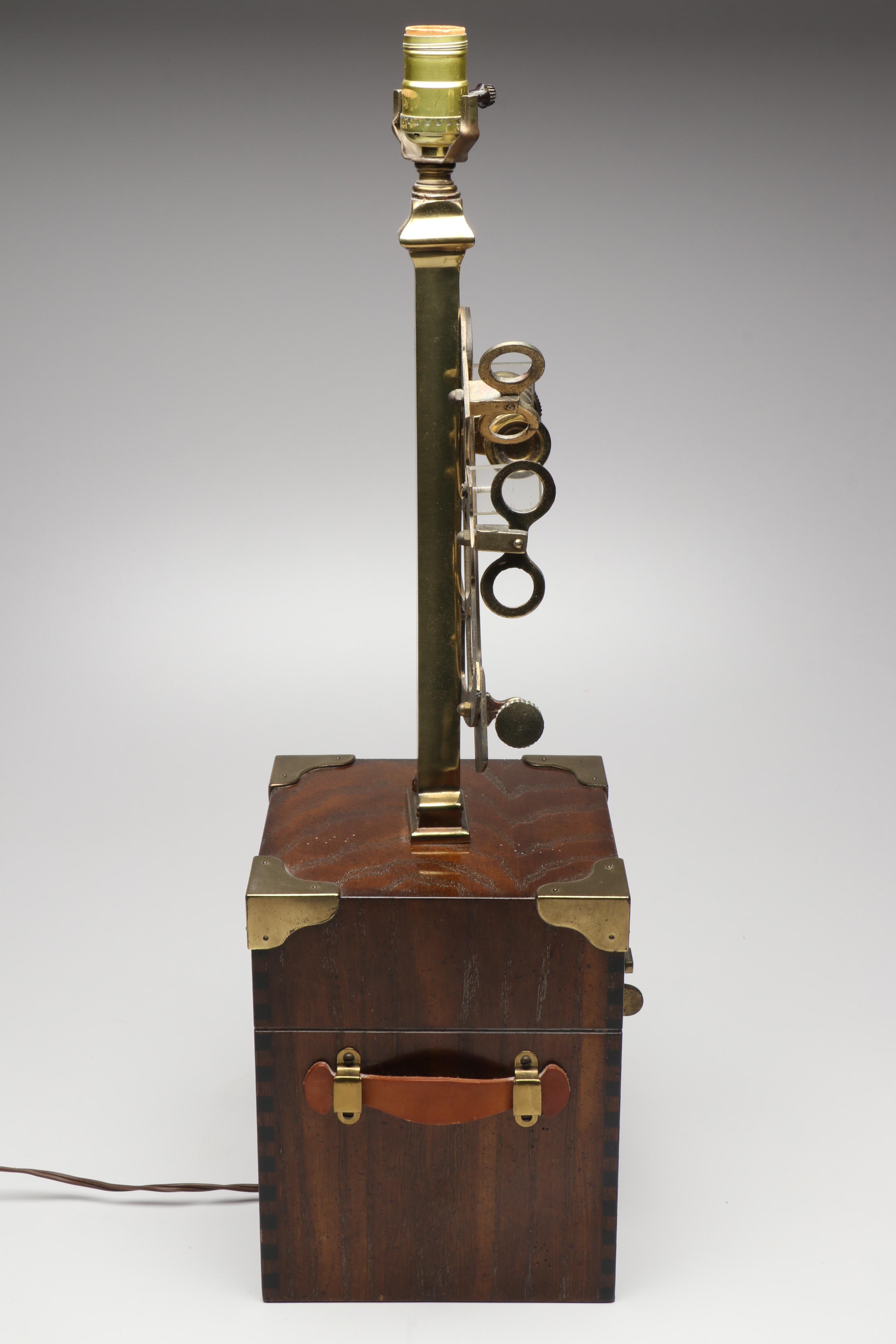 Knob Creek Nautical Wood and Brass Sextant Table Lamp, 20th Century