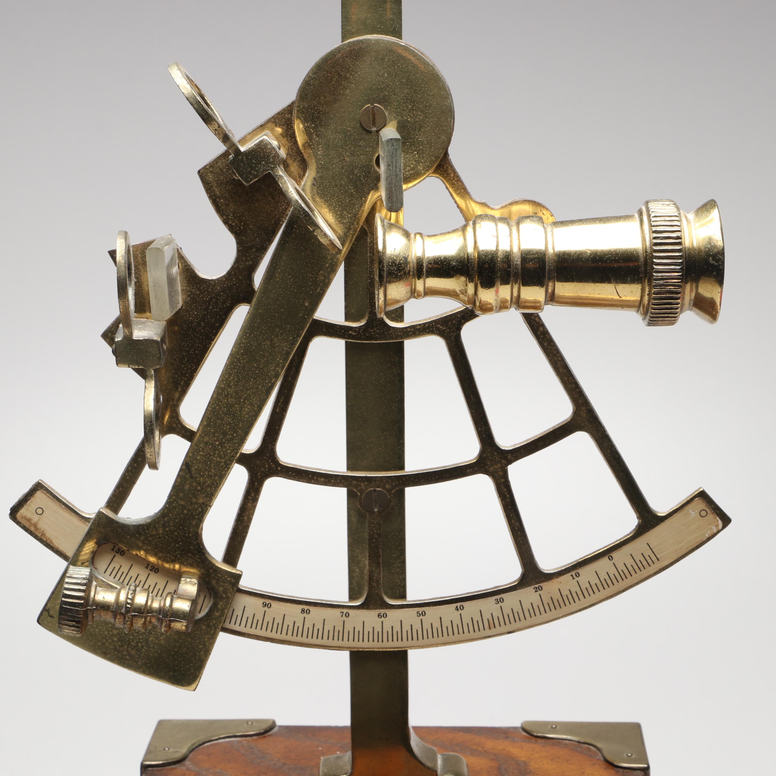 Knob Creek Nautical Wood and Brass Sextant Table Lamp, 20th Century