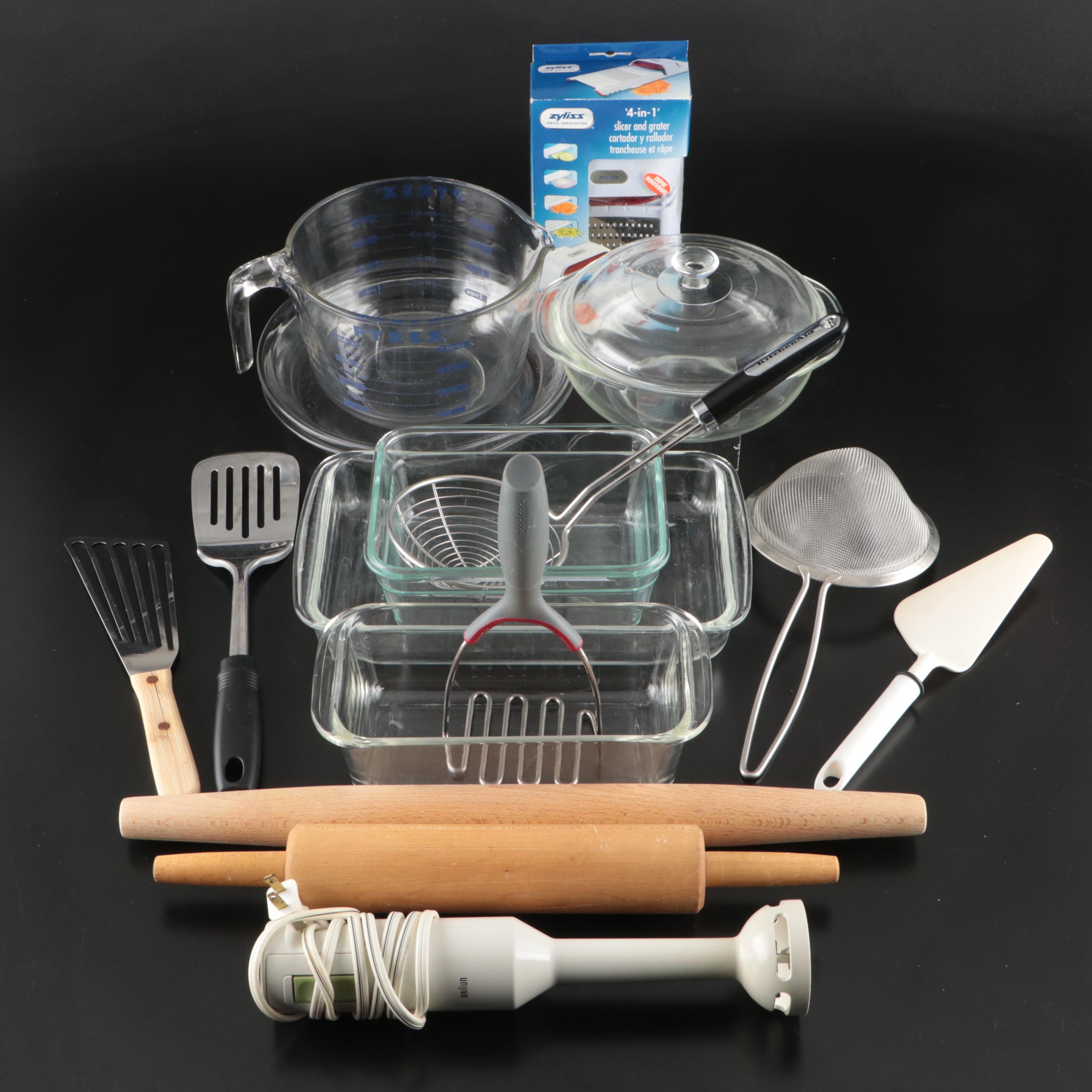 Pyrex and Other Bakers, Containers, Measuring Cup, with More Kitchen Tools