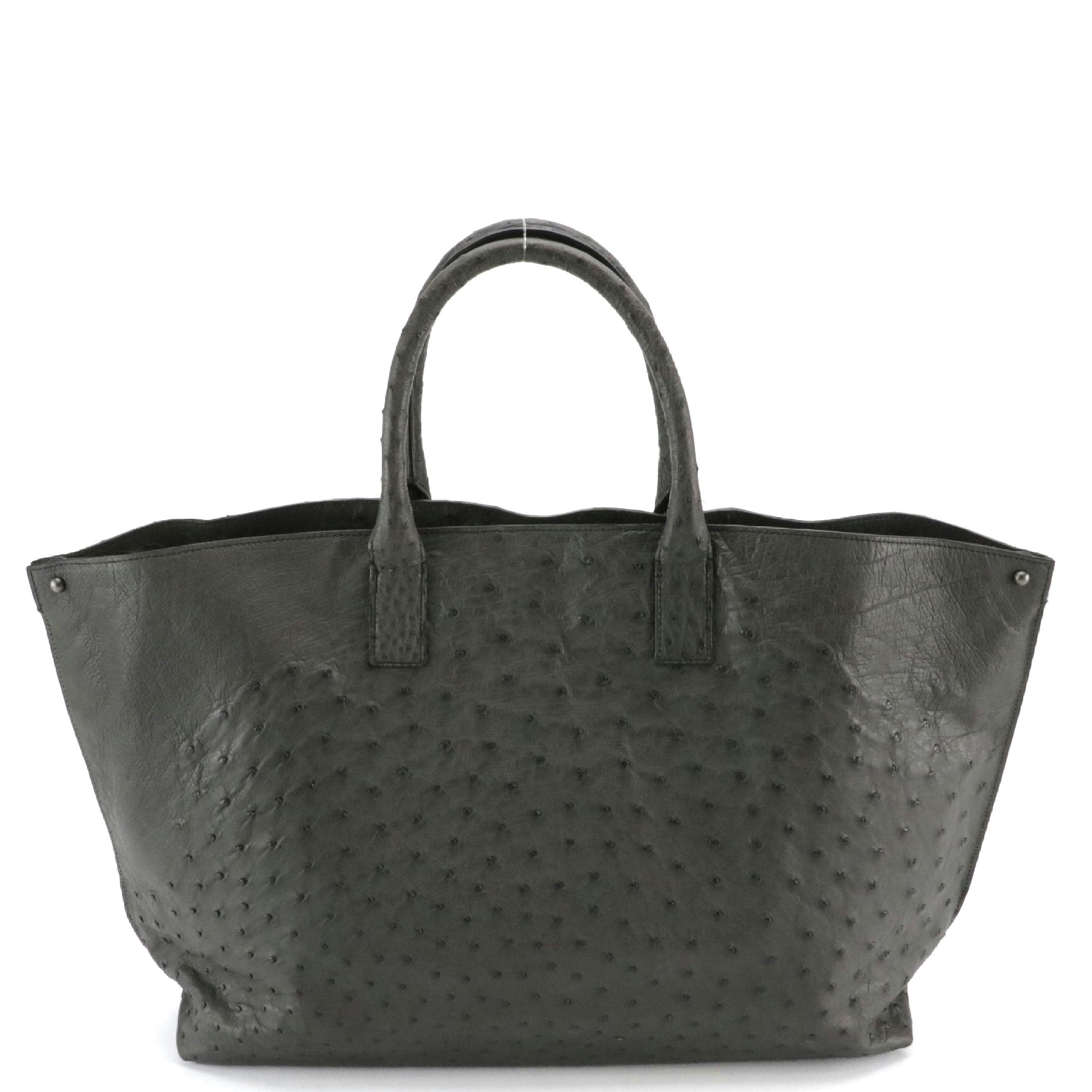 Akris "Ai" Convertible Medium Two-Way Tote in Cool Grey Ostrich Leather