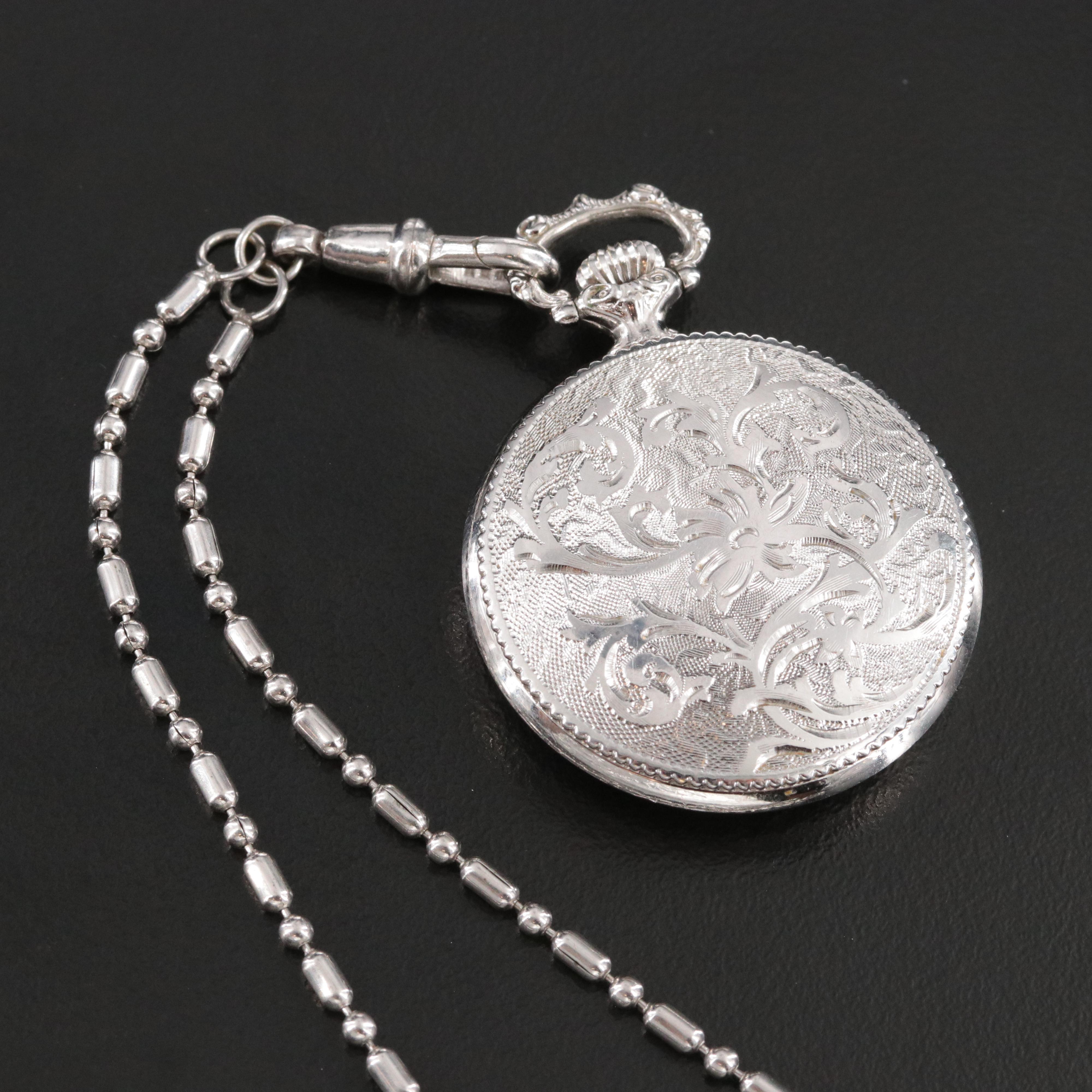 Bucherer Swiss Stainless Steel Floral Pendant Watch